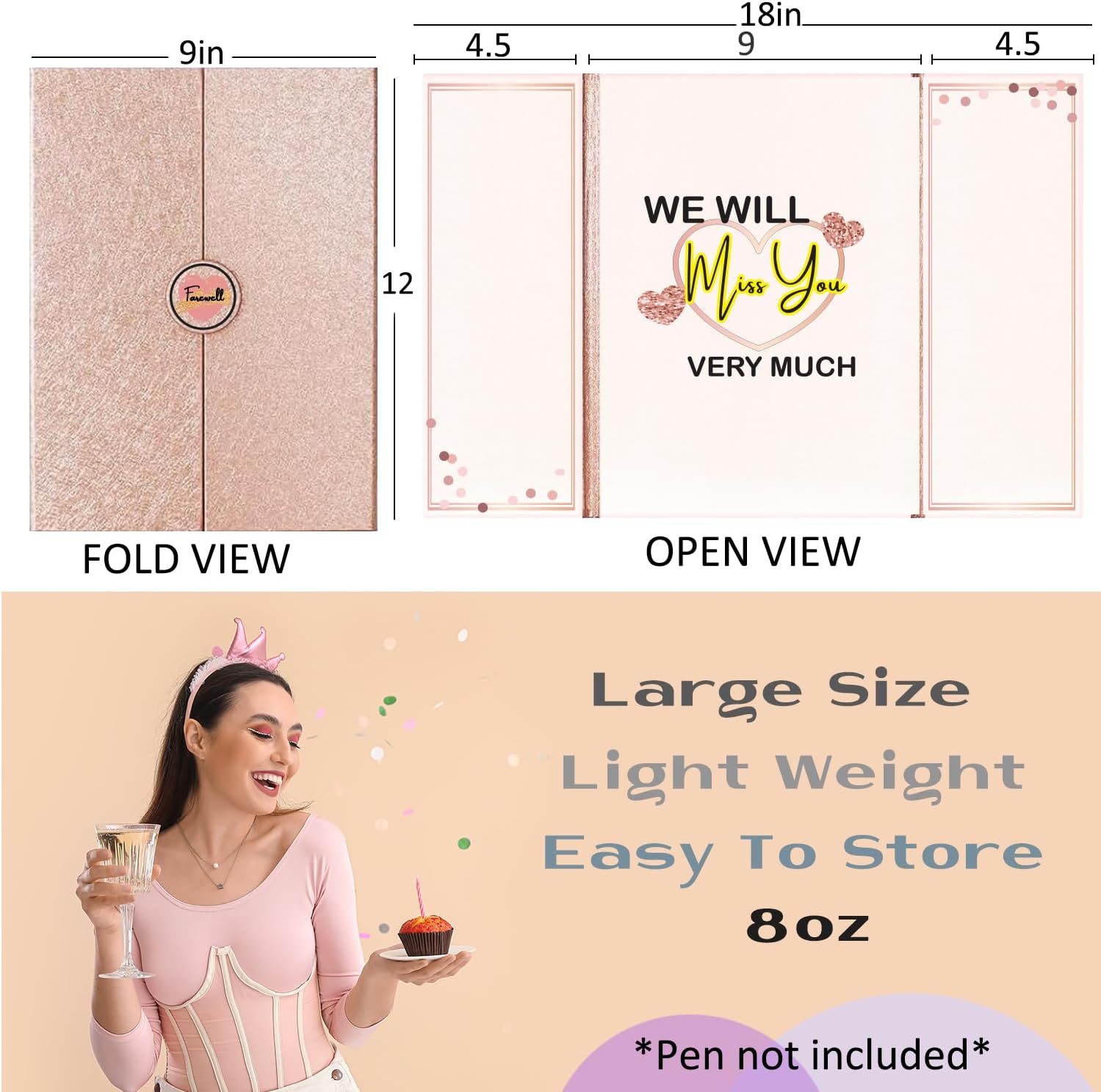 DOUBLESHOOT Farewell Party Guest Book Rose Gold 18"x12" for Women