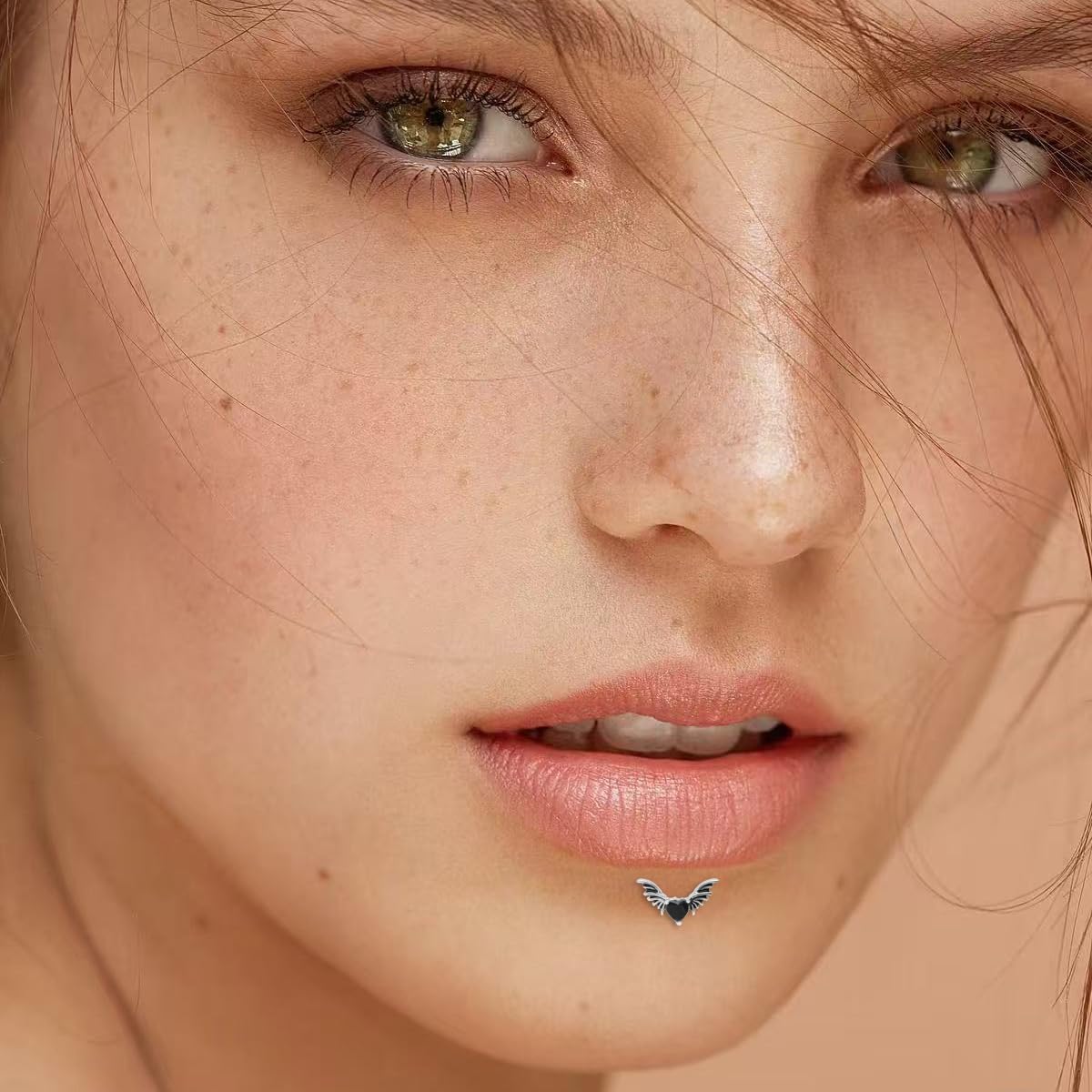 Kokoma 18G Bat Wing Heart Lip Rings Studs for Women Men Halloween Cross Tragus Helix Cartilage Earrings Forward Nose Pieced Labret Monroe Barbell Medusa Piercing Jewelry - Image 2