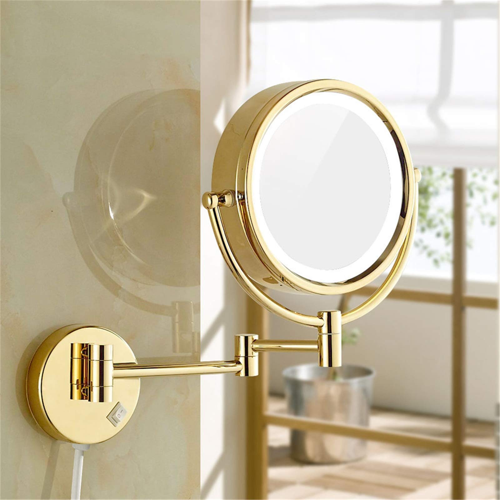 Dubbelzijdige, Aan De Muur Te Bevestigen Make-Upspiegel Met 1X/10X Vergroting, 360° Draaibare En Uitschuifbare Spiegel Voor De Badkamer,Goud Dubbelzijdige, Aan De Muur Te Bevestigen Make-Upspiegel Met 1X/10X Vergroting, 360° Draaibare En Uitschuifbare Spiegel Voor De Badkamer,Goud