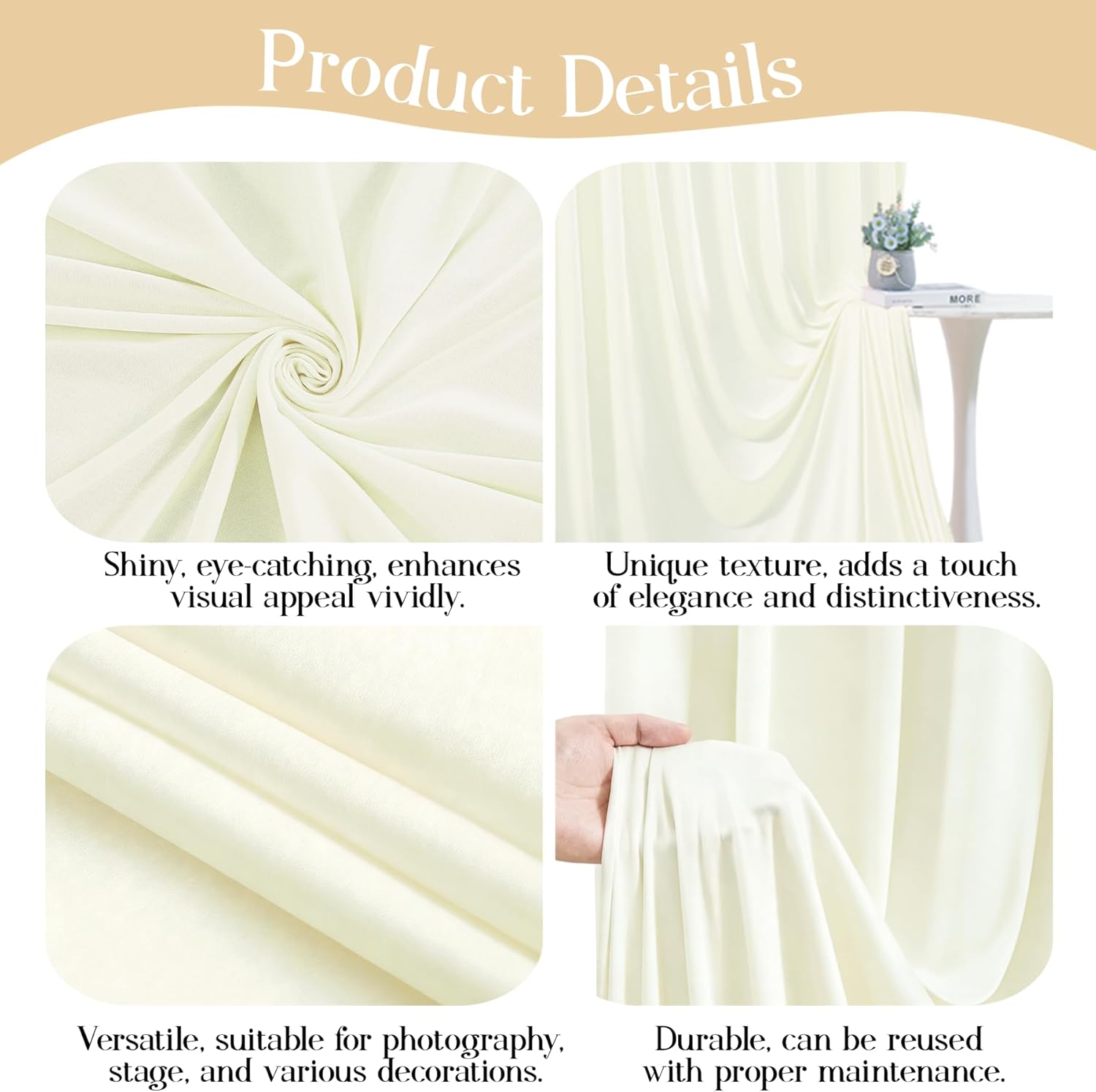 20ft x 10ft Ivory Backdrop Curtains for Wedding Birthday Party Photo Booth, Cream Curtain Backdrop Wrinkle Free Fabric Drapes Back Drop Baby Bridal Shower Graduation Ceremony Photography Background