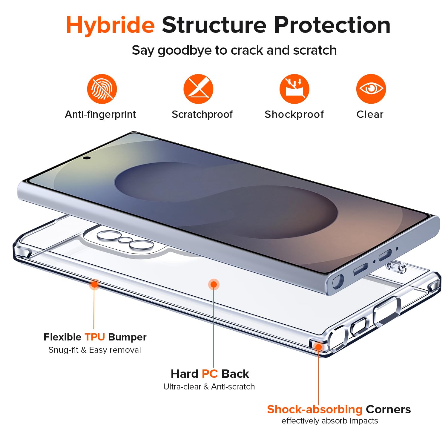 iVoler Anti Ingiallimento Chiaro Cover per Samsung Galaxy S25 Ultra 5G con 2 Pezzi Pellicola Vetro Temperato, [Antiurto di Grado Militare] Custodia Trasparente Sottile Case