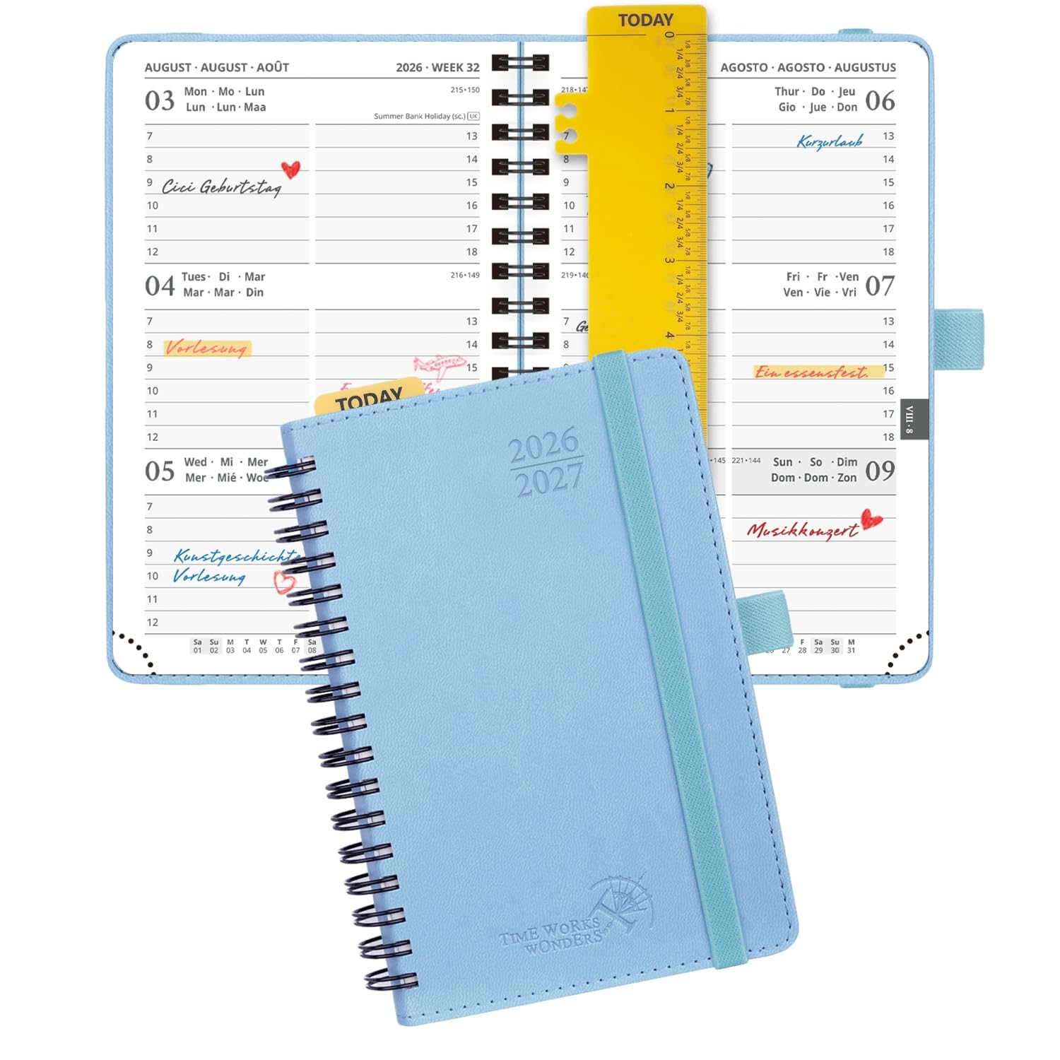 POPRUN Kalender 2026 2027 Wochenplaner (Aug.2026-Dez.2027) Ringbuch mit Softcover, ca. A4 (26,5 x 21,5 cm), 17-Monate-Terminplaner 1 Woche 2 Seite