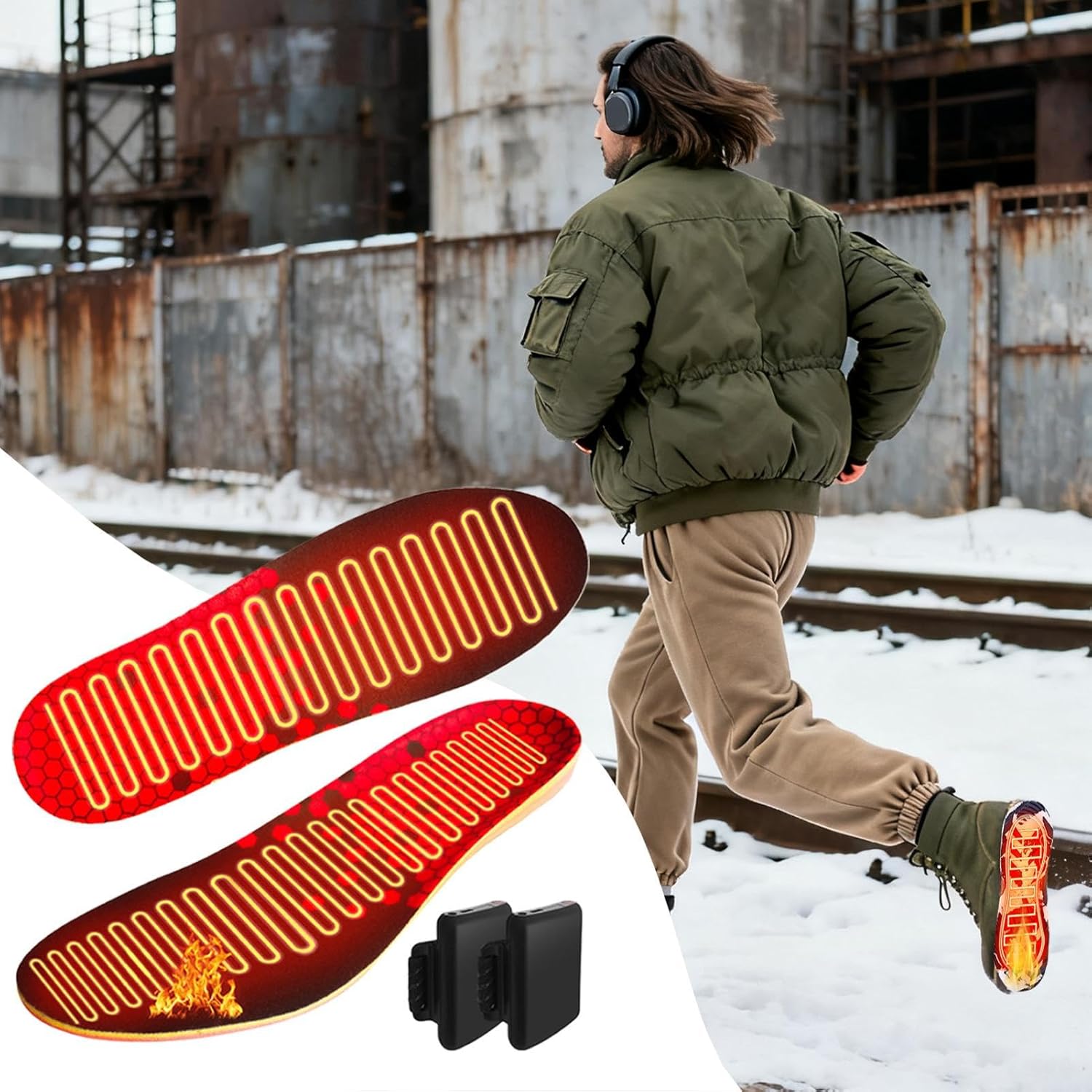 冬の花 加熱式靴インソール | 5000mAh 調整可能 - インサートウォーマー | スキー、アウトドア、仕事、キャンプ、旅行、自