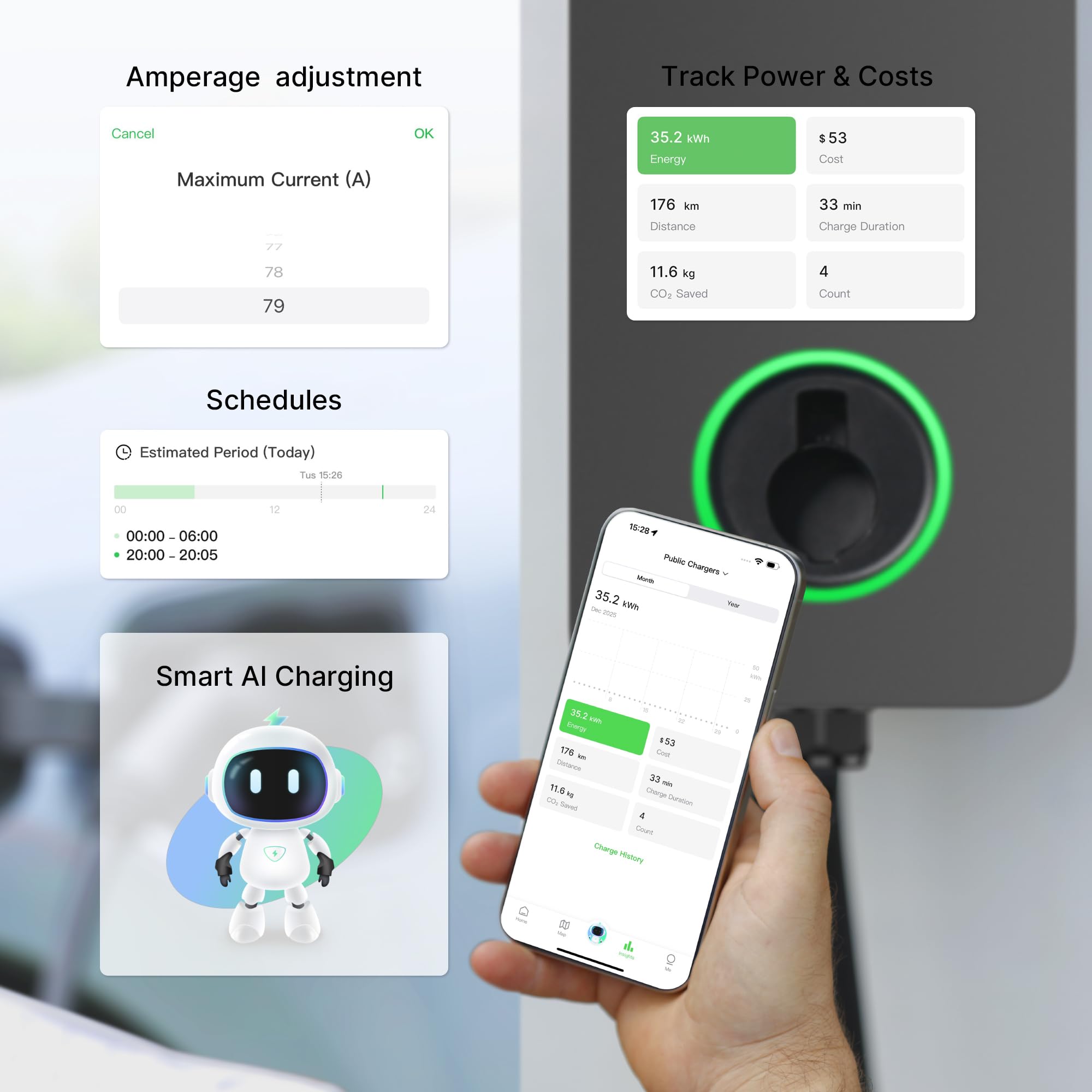 Autel MaxiCharger 80A / 19.2 kW Electric Vehicle (EV) Charger, Fast Smart EV Charging Station with Level 2, Integrated Cloud with AI, Indoor/Outdoor Wall EV Chargers J1772, 25' Cord-Hardwired