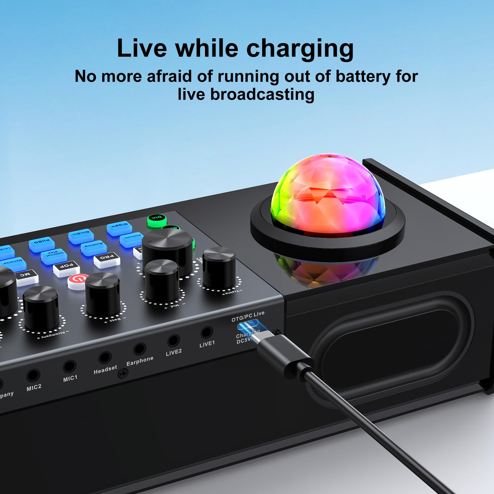 MT-VIKI Maszyna do karaoke LED z 2 bezprzewodowymi mikrofonami, mikser audio do streamingu