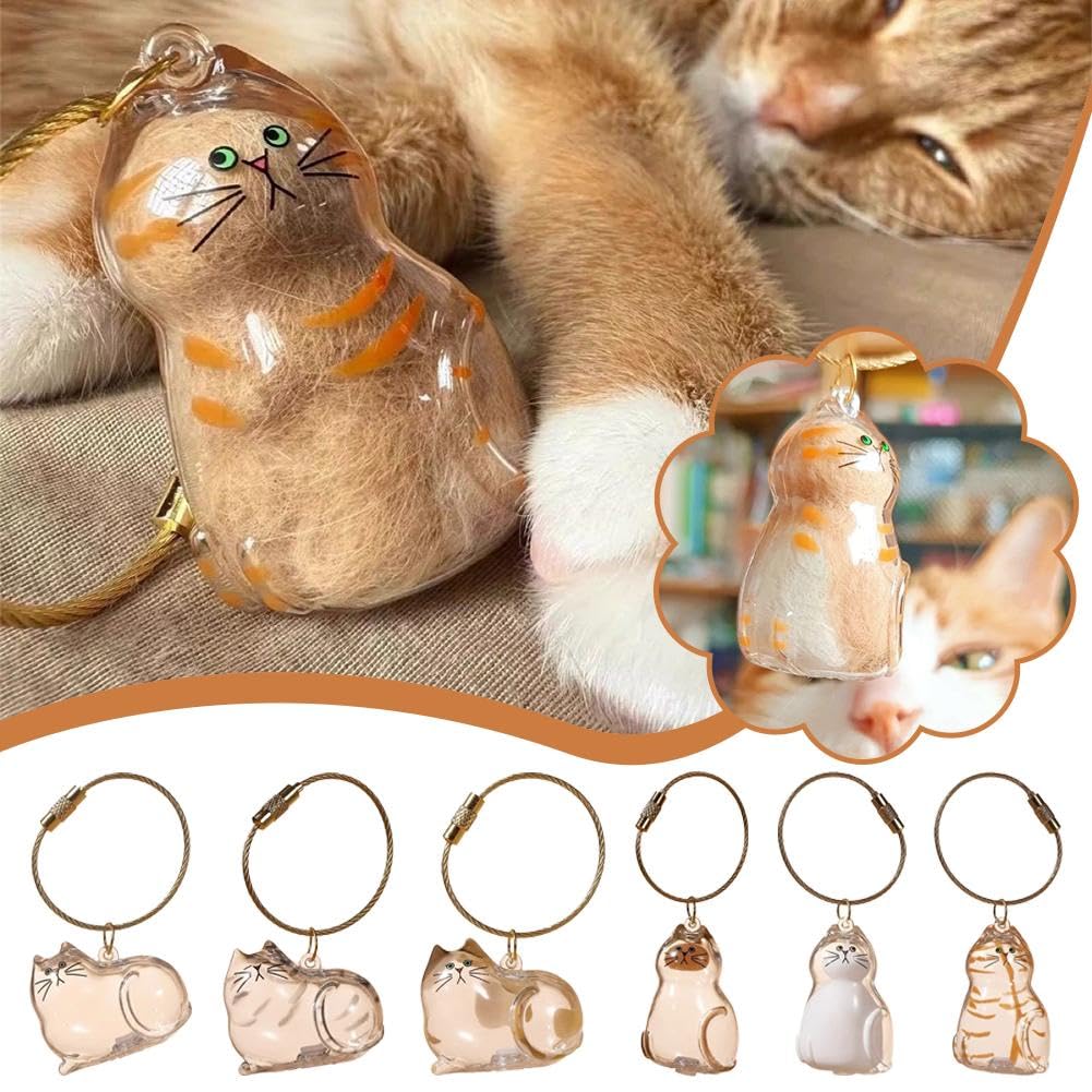 GONZTEL 6 portachiavi per capelli di gatto, scatola trasparente per capelli di animali, portachiavi per peli di animali domestici
