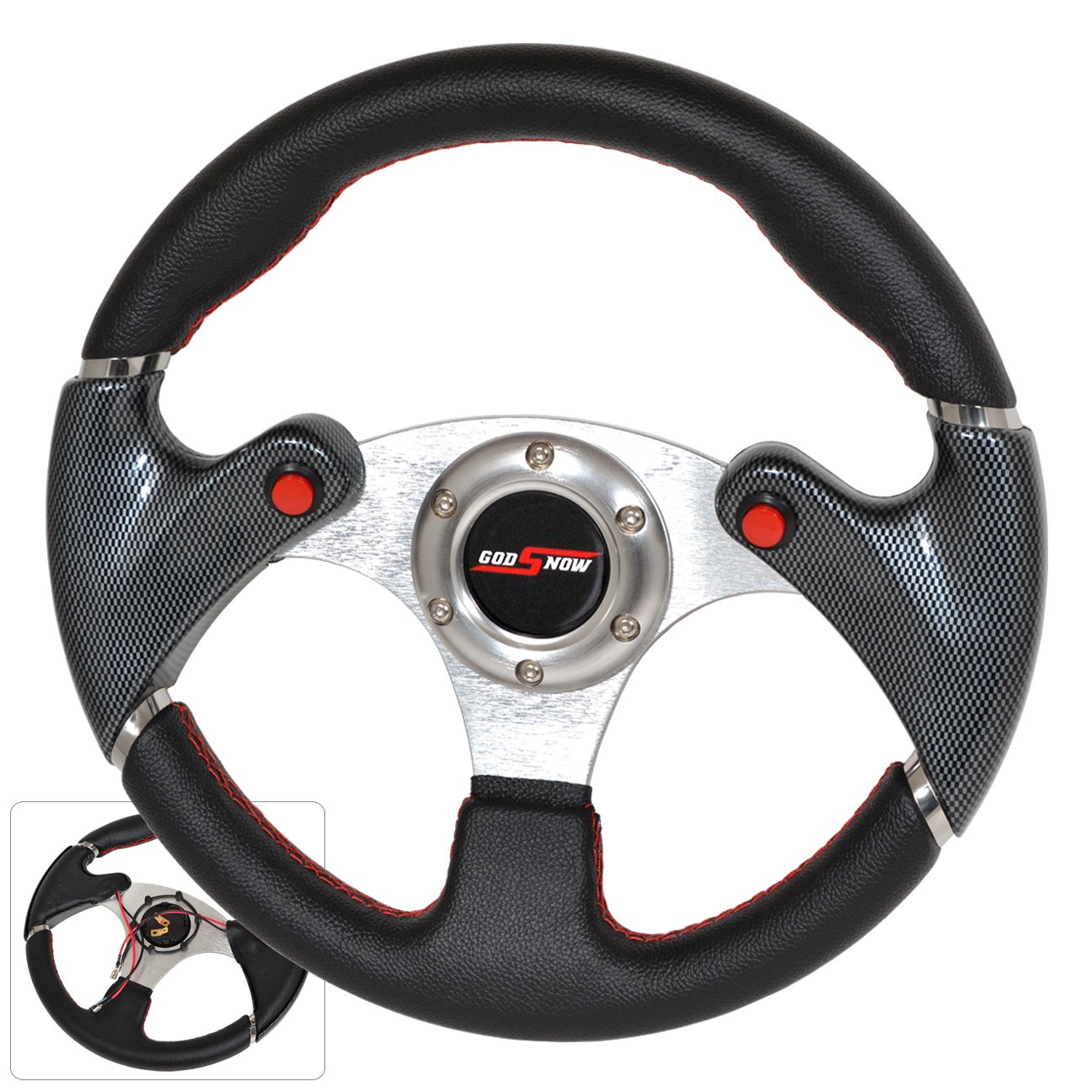 AJP Distributors Universal 6 Bolt Hole 320mm 3 Spokes Pvc Leather Carbon Fiber Nos Button Steering Wheel Jdm Godsnow Button