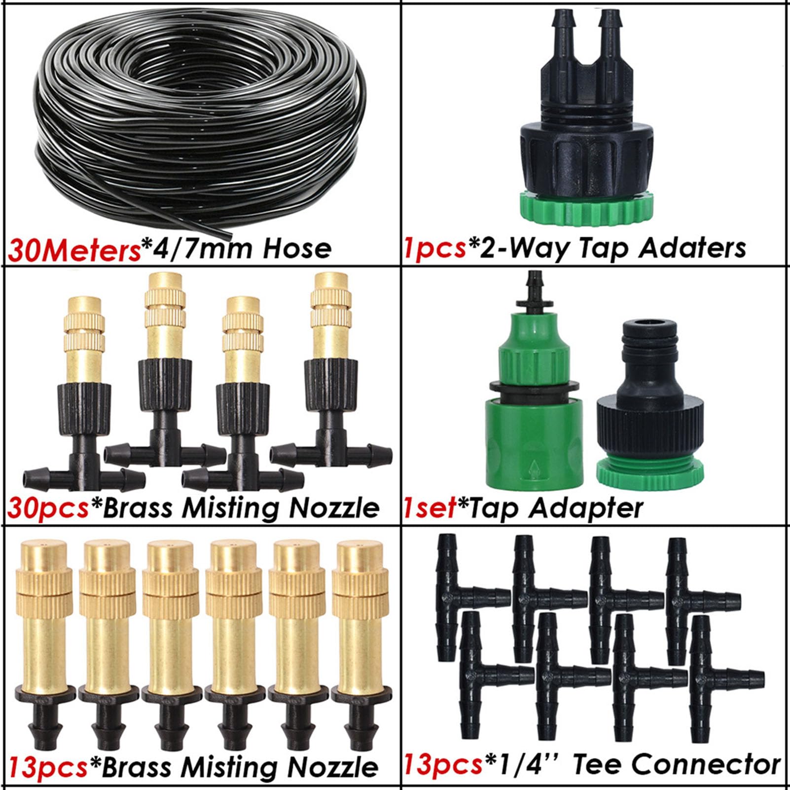 Système d'irrigation de jardin de 30 m - Système d'irrigation goutte à goutte - Avec buses de pulvérisation en cuivre de 4/7 mm - Pour pelouse, irrigation, refroidissement