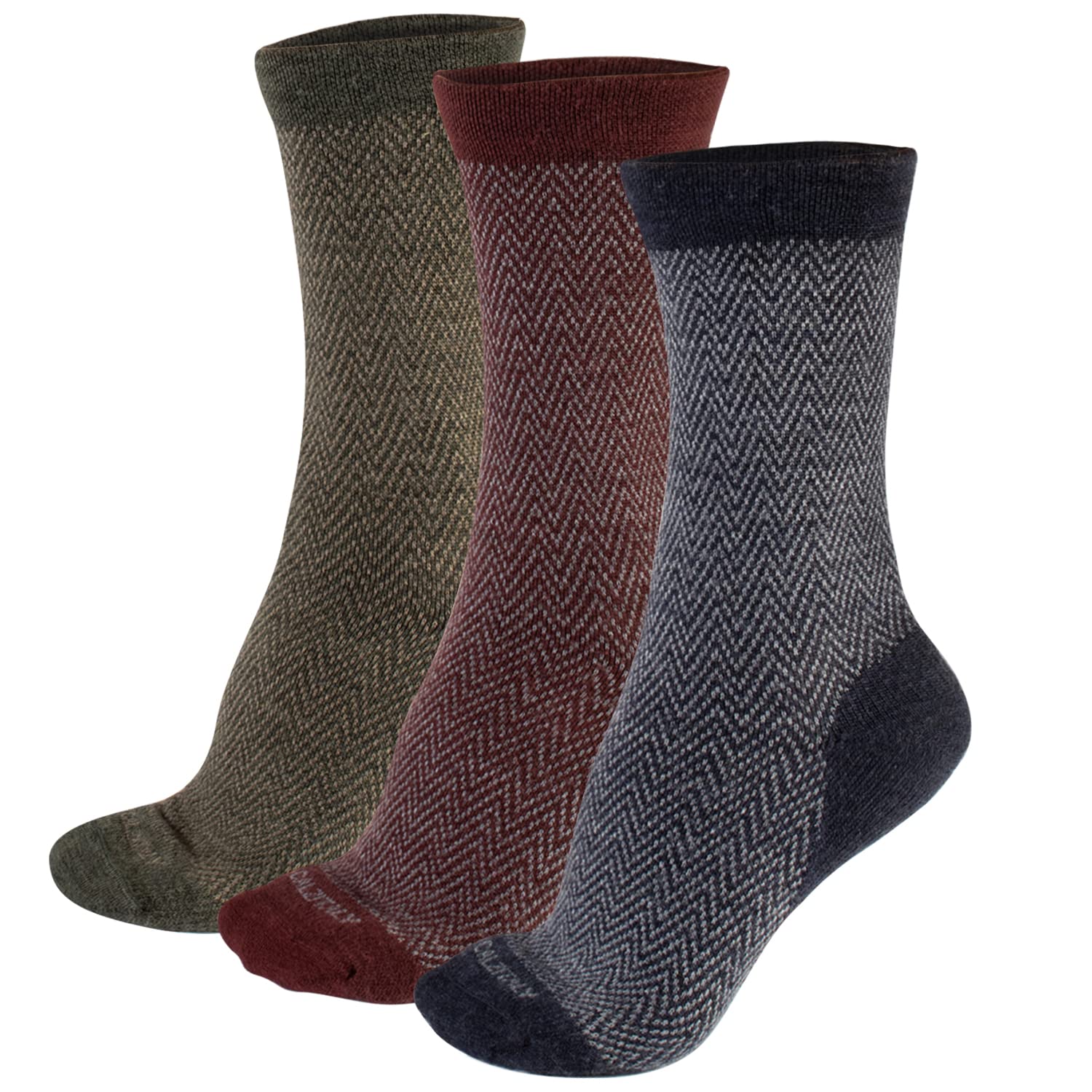 CALZITALY 3 Paia di Calze in Lana Merino con Fantasia a Zig Zag | Bordeaux, Verde, Blu | 35/38, 39/42, 43/46 | Made in Italy