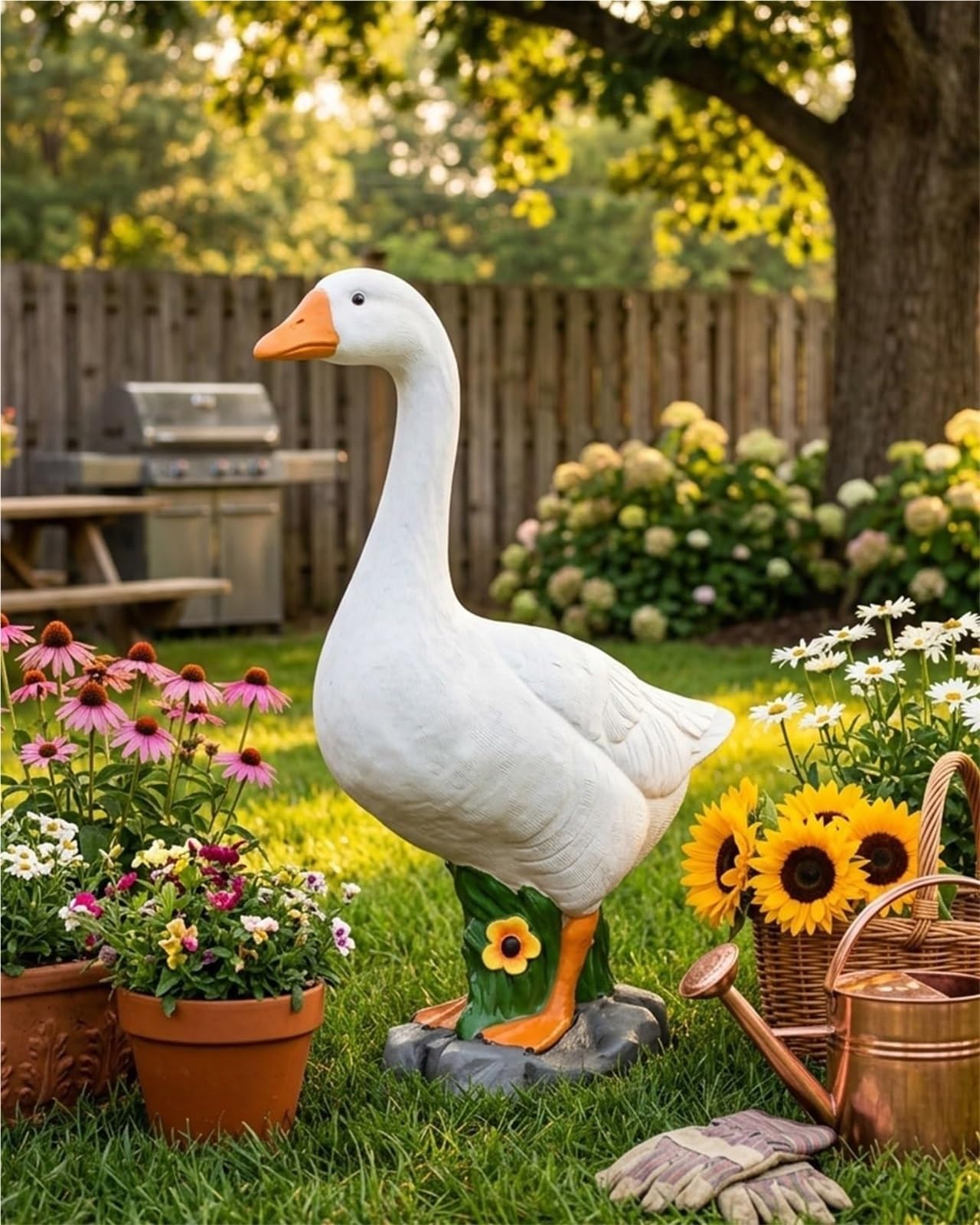 23 Inch Porch Goose Statue Large Resin Realistic Cement Finished Lawn Ornament Garden Decor Front Yard Backyard Outdoor Durable Plastic Art for Patio Decorations Geese Animal Sculpture Gift(12.8in#3)