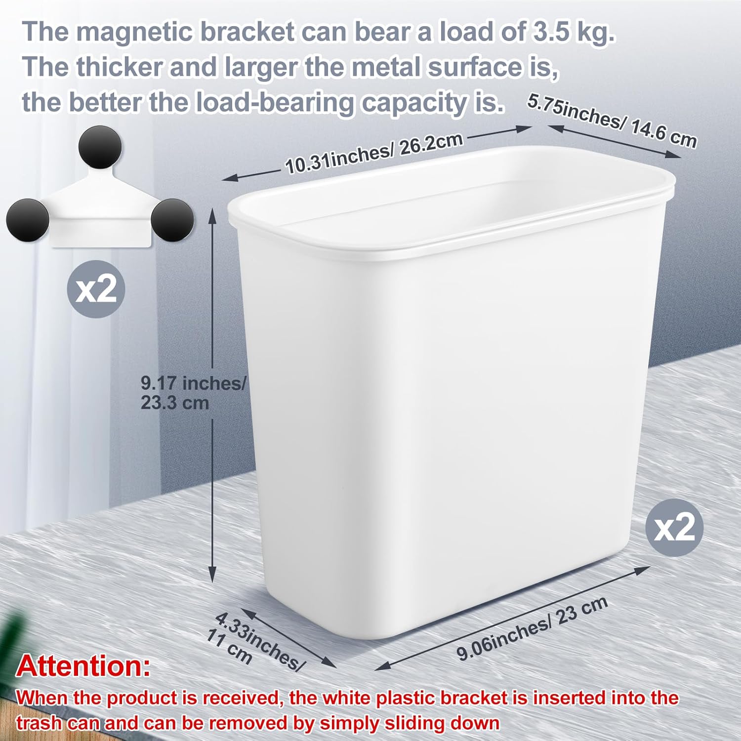 2 Pcs 2.1 Gallon Magnetic Hanging Trash Can Wall Mounted Plastic Garbage Container Lint Bin for Laundry Room Hanging BBQ Utensils Organizer Holder for Kitchen Cabinet Bedroom Bathroom Camping