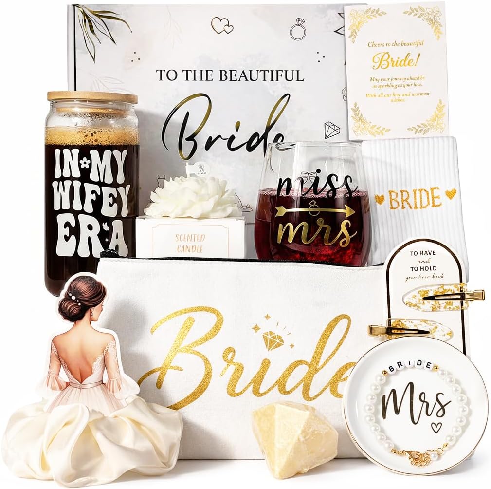 Bridal Shower Gifts For Bride To Be Gift Sets, Bride Gifts For Bachelorette Party, Unique Wedding Engagement Gift Box For Her Wifey Future Mrs With Bridal Accessories Cup