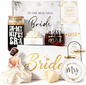 Bridal Shower Gifts For Bride To Be Gift Sets, Bride Gifts For Bachelorette Party, Unique Wedding Engagement Gift Box For Her Wifey Future Mrs With Bridal Accessories Cup