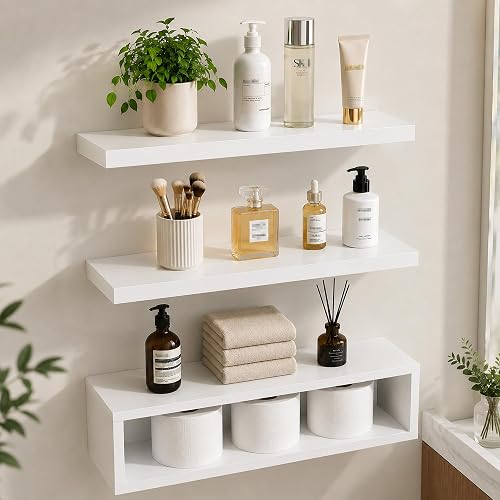 RANK Bathroom Shelves Over Toilet - Wall Mounted Floating Shelves