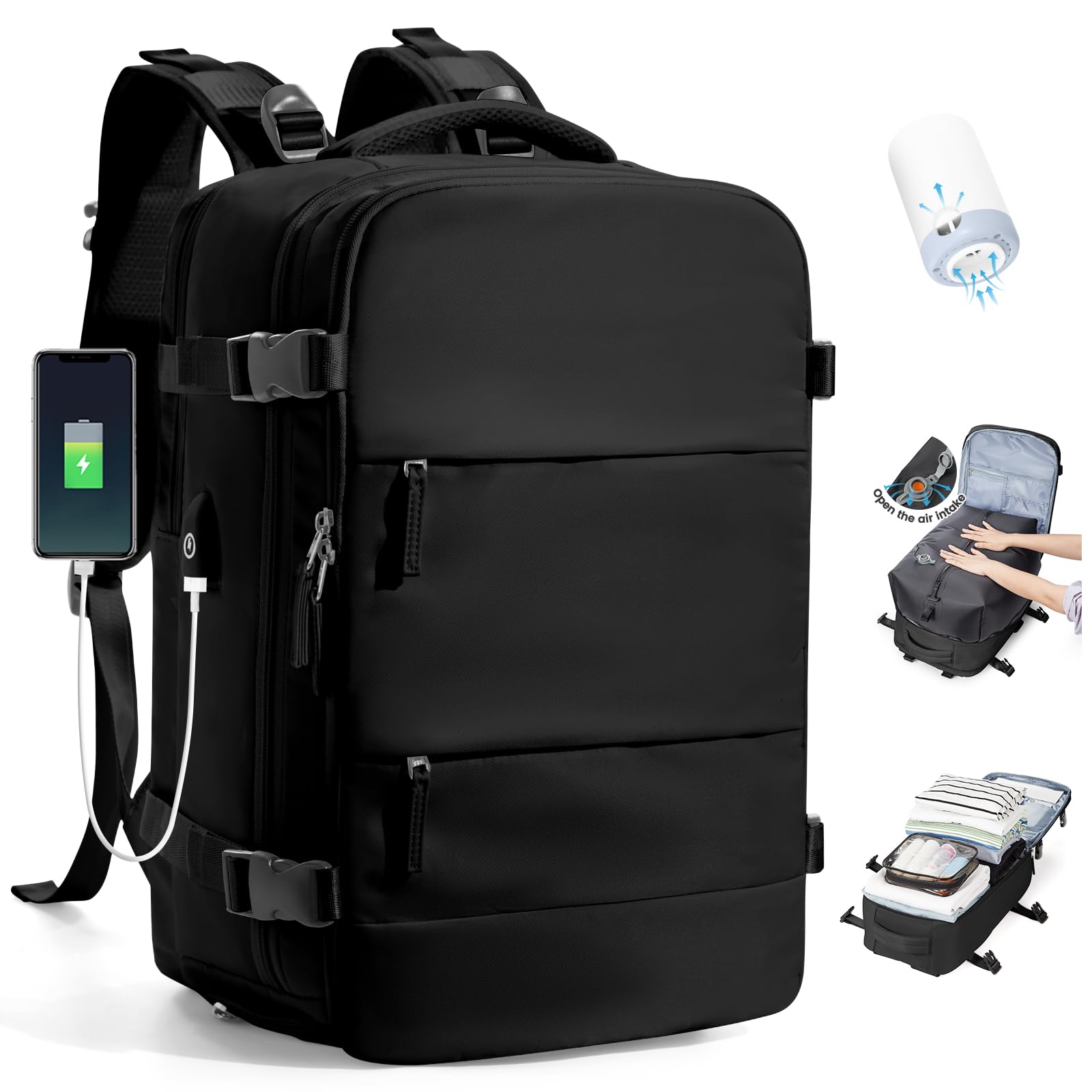 SZLX Zaino Ryanair 40x30x20 Sottovuoto con Pompa Zaino Ryanair 40x20x25 Donna Zaino da Viaggio Wizzair Bagaglio a Mano Uomo per Laptop da 14 Pollici Borse da Cabina 45x36x20 Easyjet con Porta Scarpe