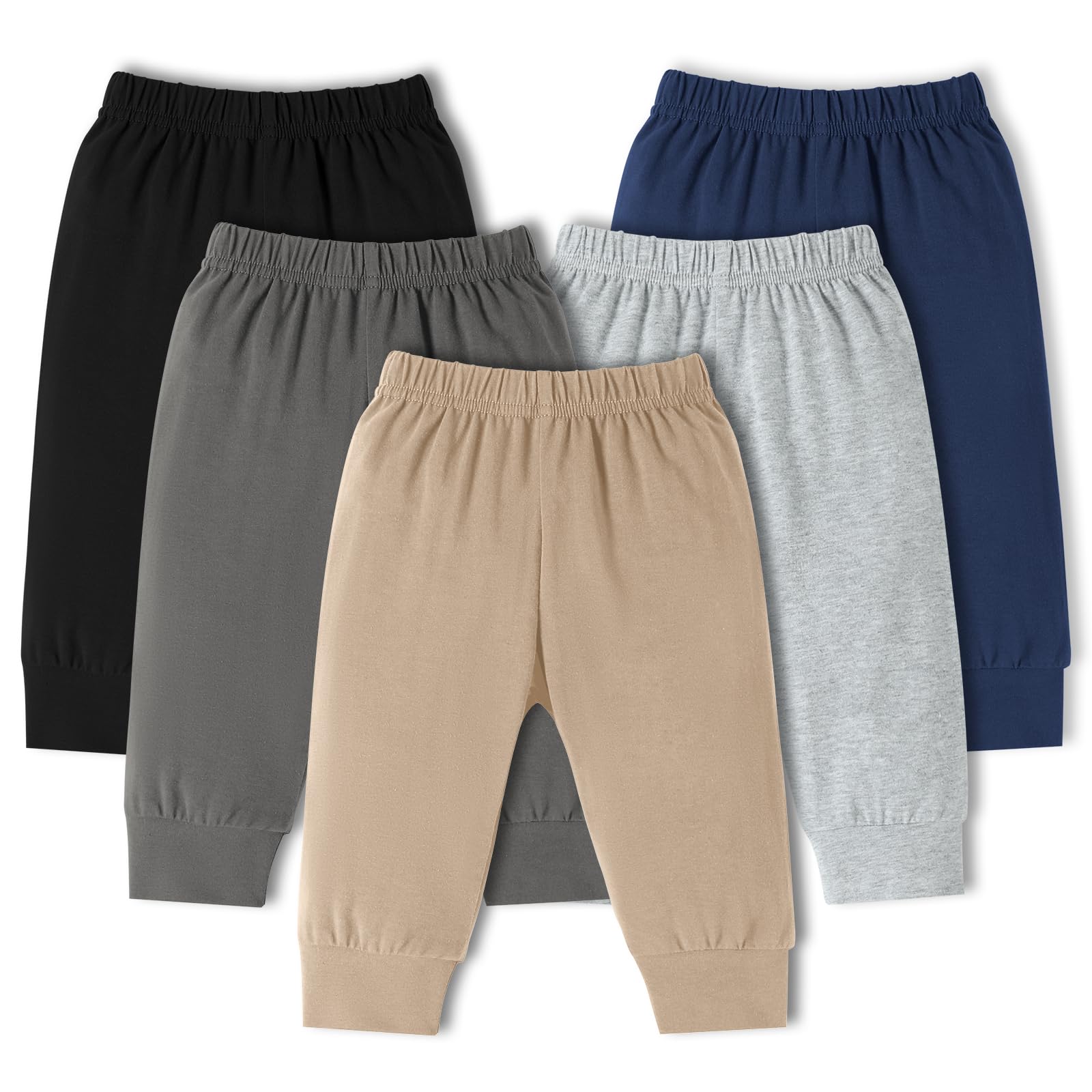 5 Pack Baby Boys Pants Toddler Pull on Sweatpants Infant Cotton Joggers Unisex Baby Leggings for Newborn-24M