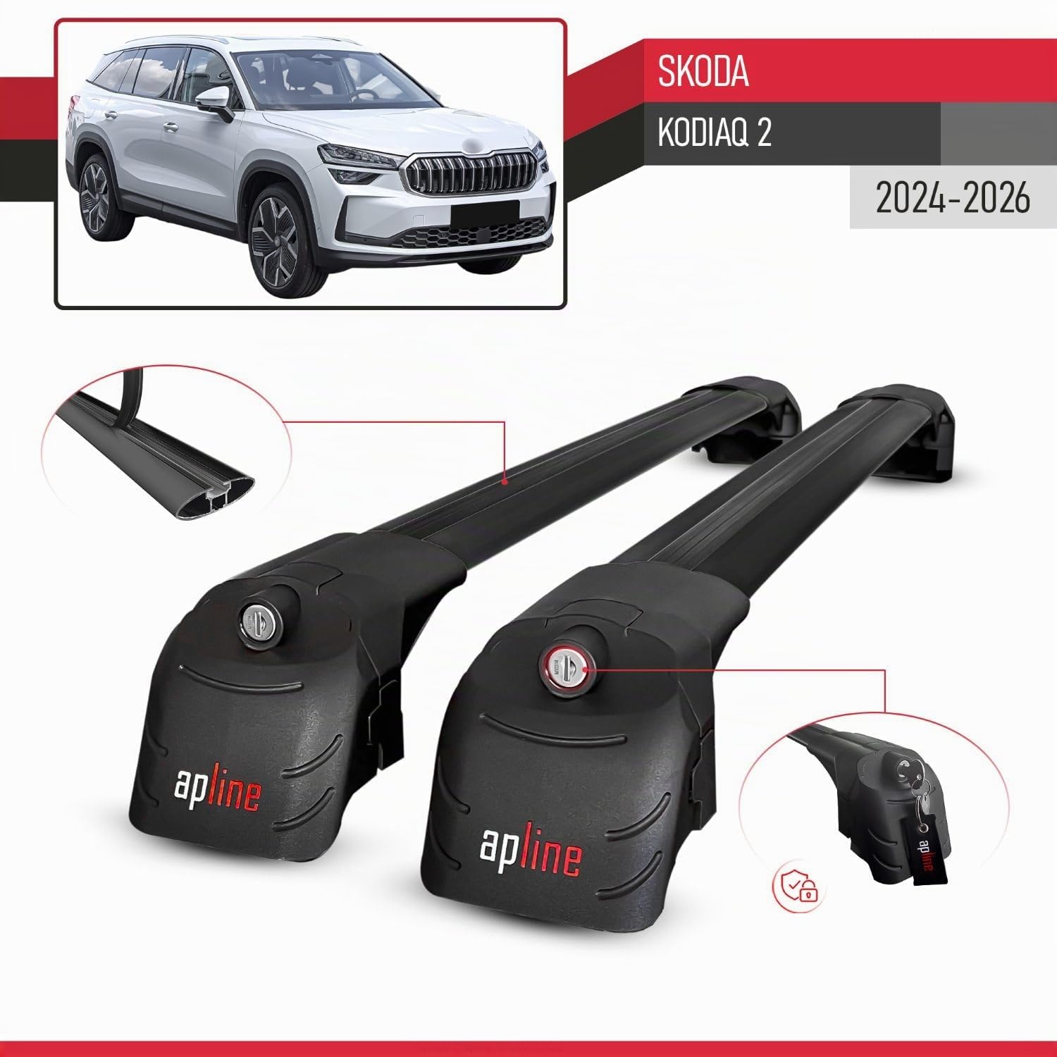 MDAK Compatible con Skoda Kodiaq 2 2024-2025 Modelo Ace-2 Barra de Techo Auto Portaequipajes Barras Transversales Negro Aluminio 2 Barras