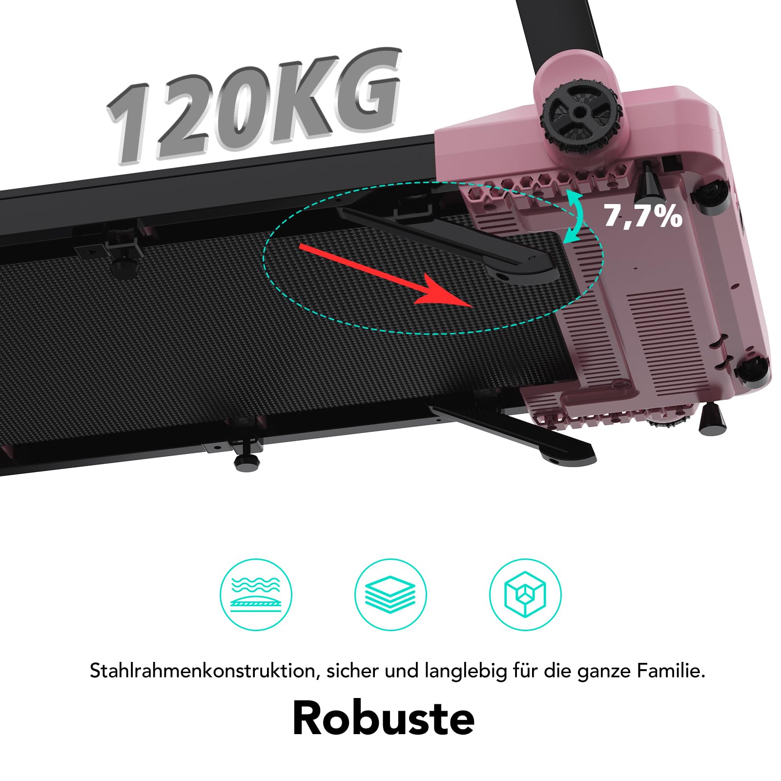 CITYSPORTS Elektrisches Laufband,Klappbares Laufband für Zuhause bis 12 km/h,mit LED-Anzeige,APP und 360° Tablet Holder,kompakte Walking Pad für Zuhause und Büro (Pink)