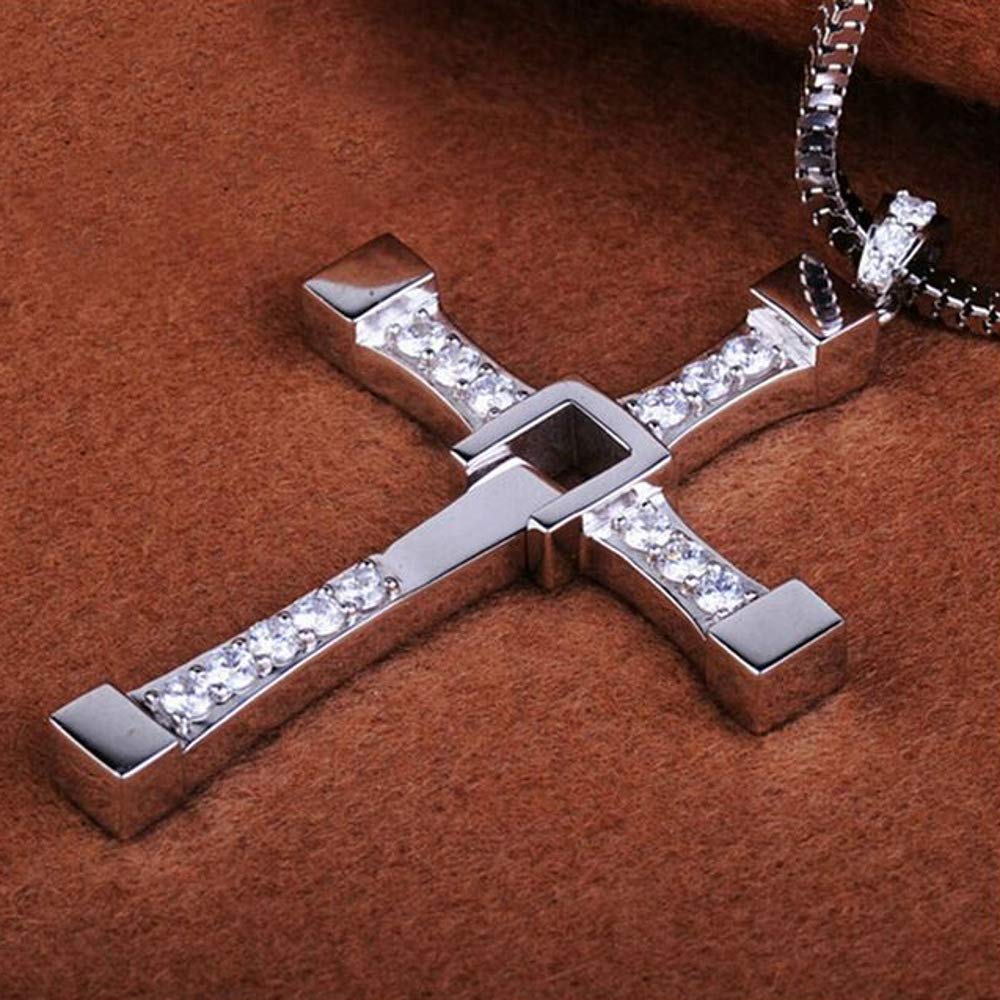 Fast and Furious - Collana in acciaio INOX e argento XXL, con croce, 60 cm