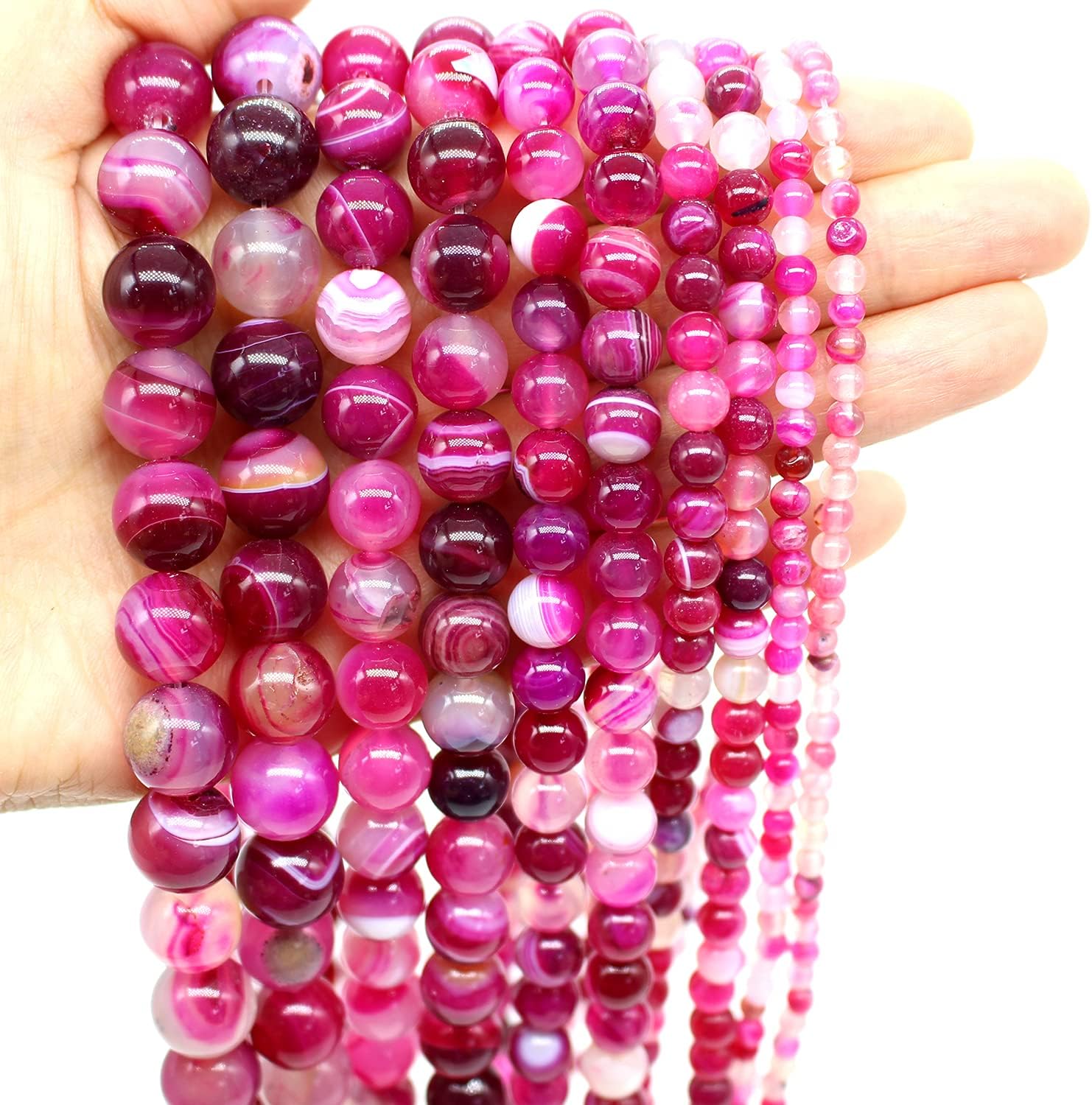 Oameusa Natural Round Smooth Agate Beads Gemstone Beads Loose Beads Agate Beads for Jewelry Making 15" 1 Strand per Bag-Wholesale (4mm, Striped Agate Beads-Rose)
