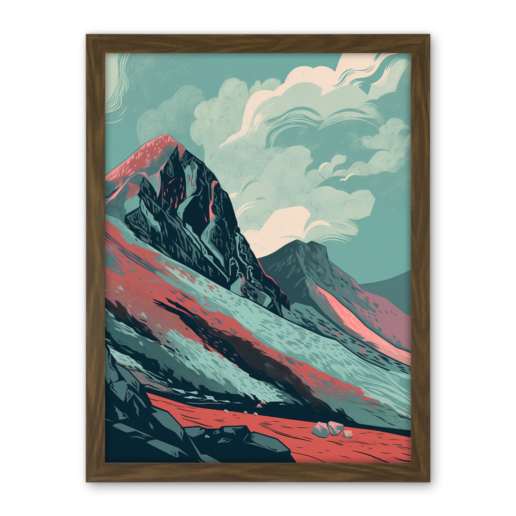 Artery8 Scottish Highlands Mountain Landscape Illustration Artwork Framed Wall Art Print 18X24 Inch