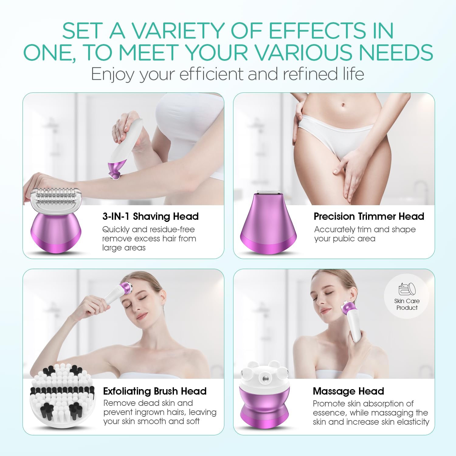 VOYOR Electric Body Brush Back Scrubber for Shower - Electric Razors for Women 4 in 1 Bikini Trimmer, Foil Shaver for Women Beauty Products Set