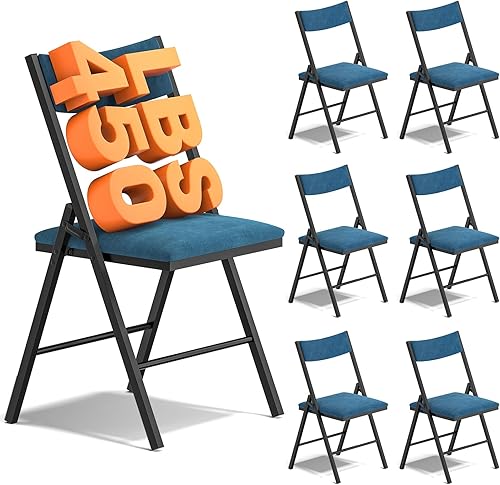 SKONYON Paquete de 6 sillas plegables con cojín acolchado y respaldo, sillas de metal con cojín de gamuza con marco de acero cómodo y duradero para