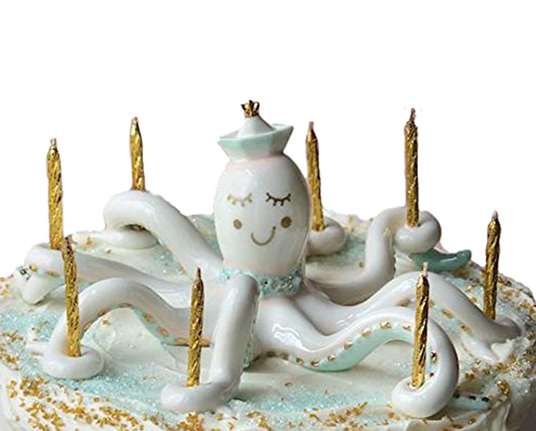 Glitterville Octopus Cake Topper Candle Holder with Gold Party Candles