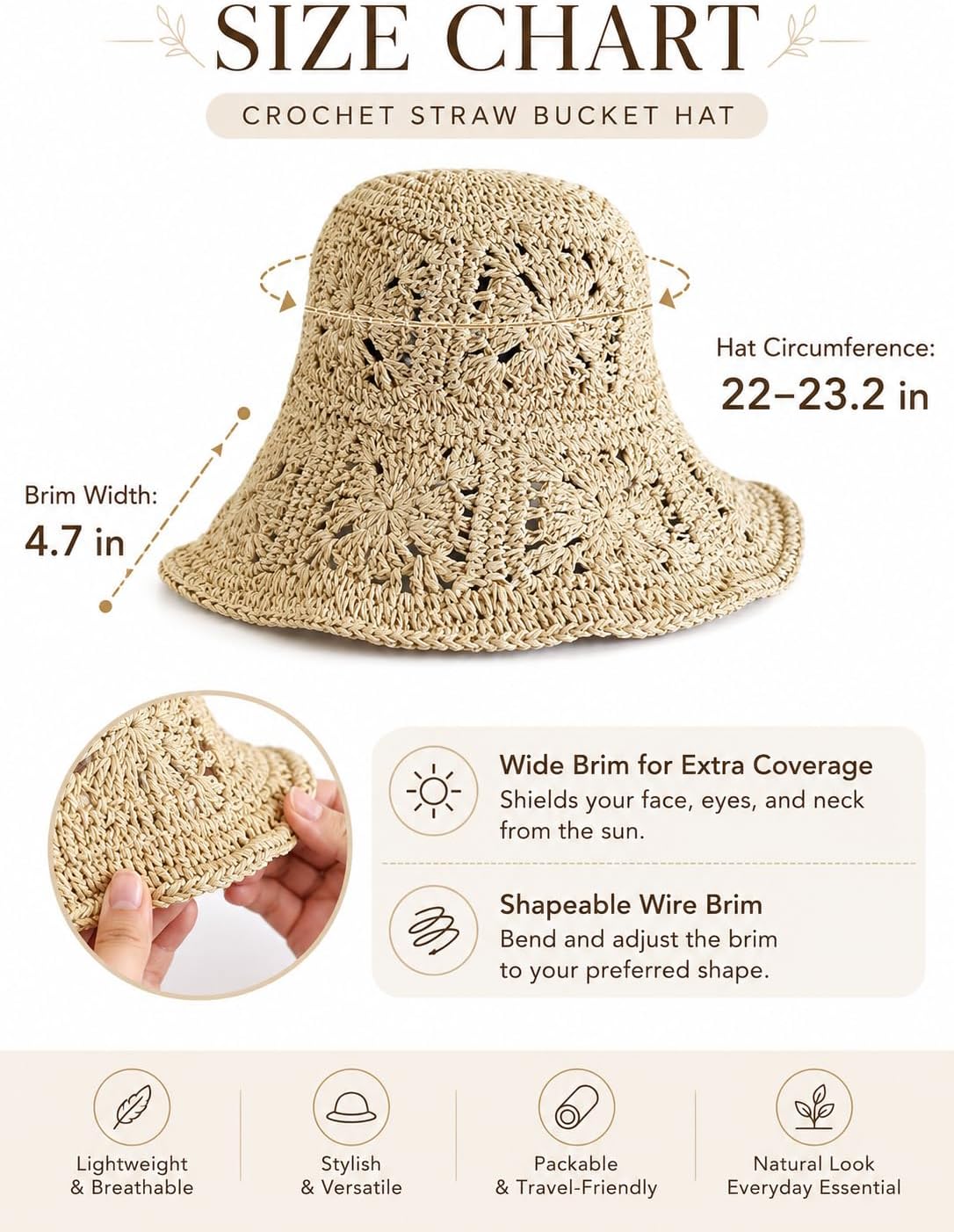 Women Straw Sun Hat Floral Woven Crochet Bucket Hat Y2k Aesthetic Accessories Beach Hat Hand Woven Boho Foldable Cap