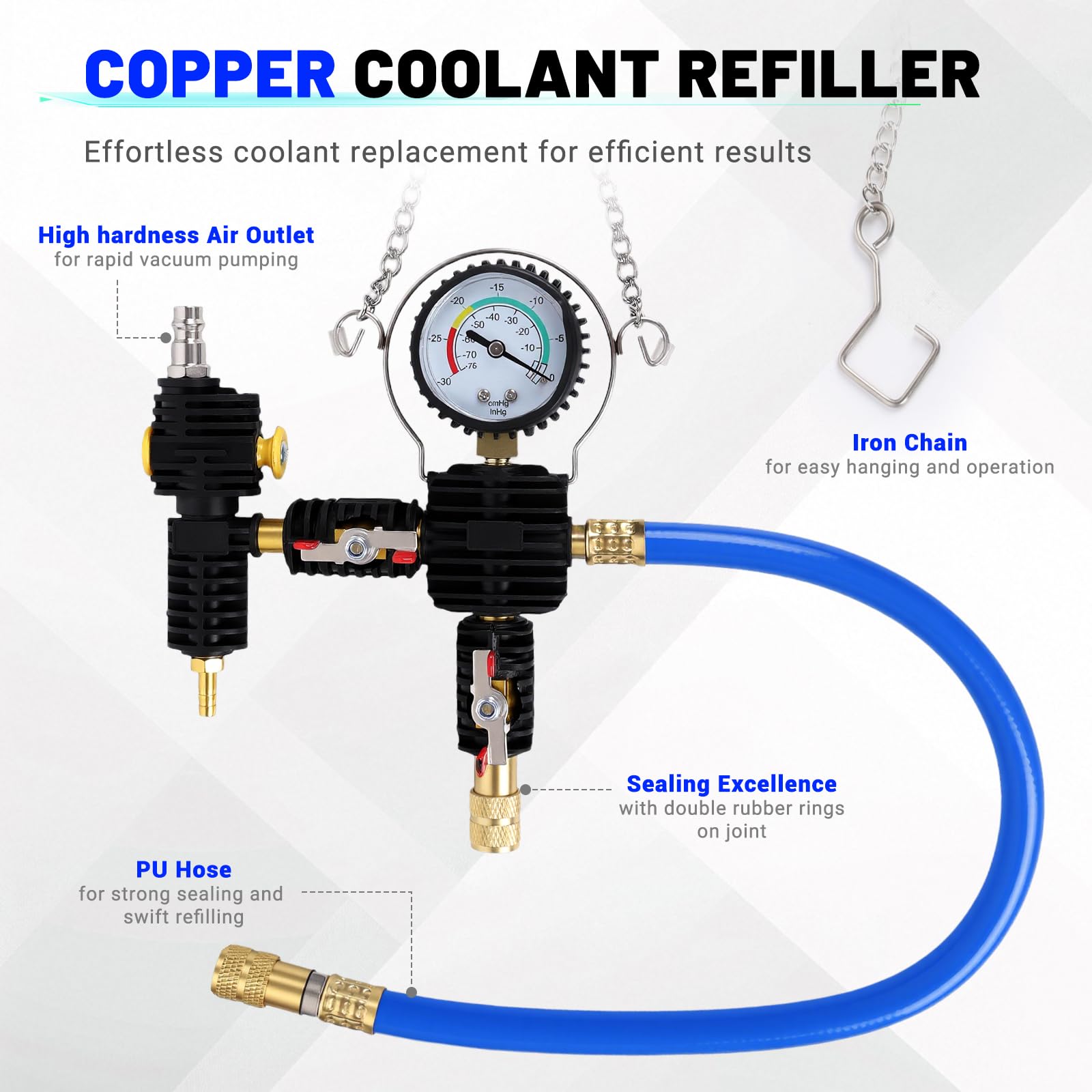OiLiehu 28PCS Kit Test de Pression et de Remplacement du Liquide de Refroidissement du Radiateur, Complet avec Pompe Manuelle, Adaptateurs Métallique, Bouchons à Code Couleur et Boîte à Outils, Rouge