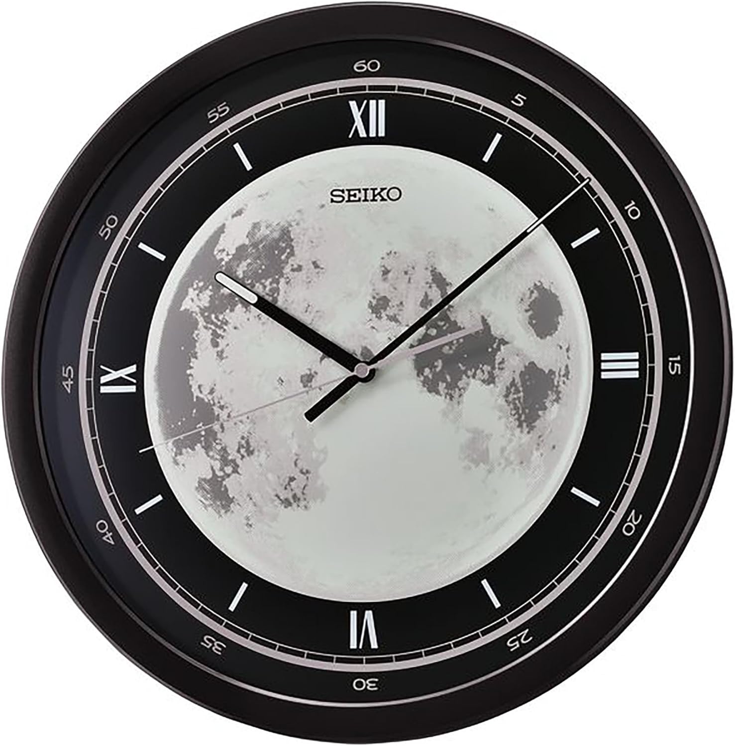 Seiko QXA831KRH Non Ticking Wall Clock, 16 Inch, Metallic Black