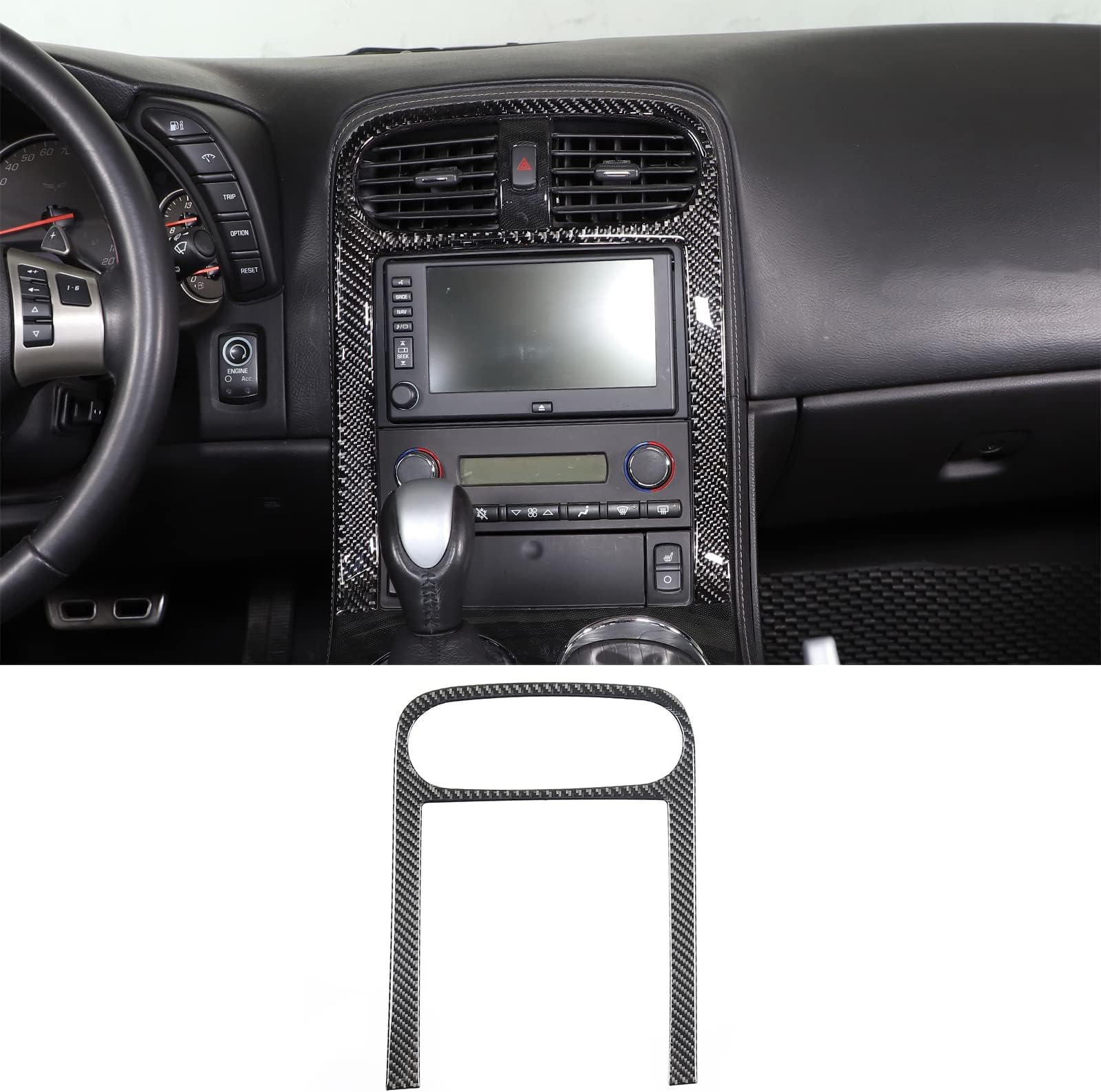 Dashboard Navigation Screen Panel Cover Trim for Chevy Corvette C6 2005-2013 Accessories, Dash board Central Control Air Conditioning Cover Frame, Center Console GPS Screen Bezel Trim (Black)