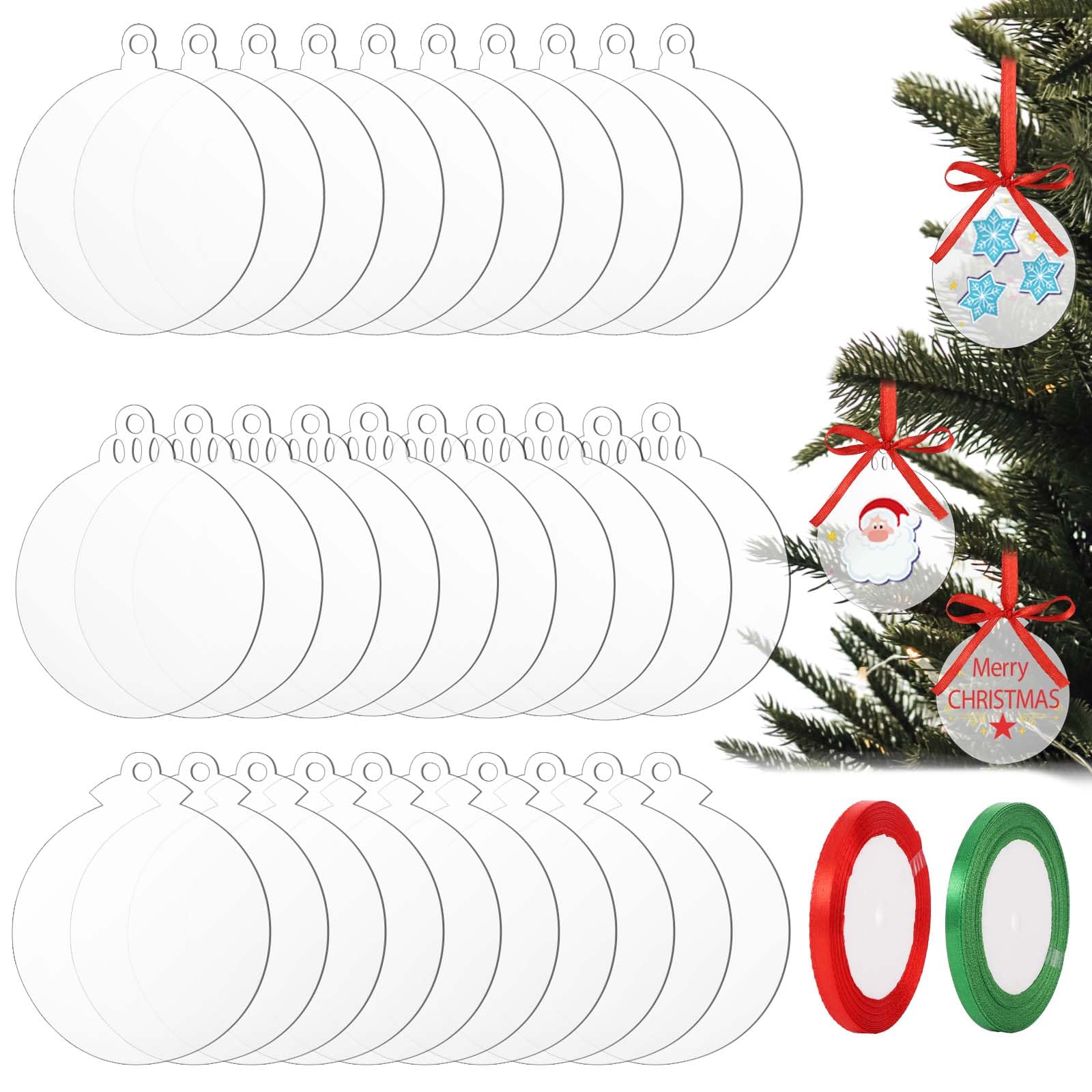30pz Ornamenti Natalizi Trasparenti, Ornamenti Acrilico 7,5cm Dischi