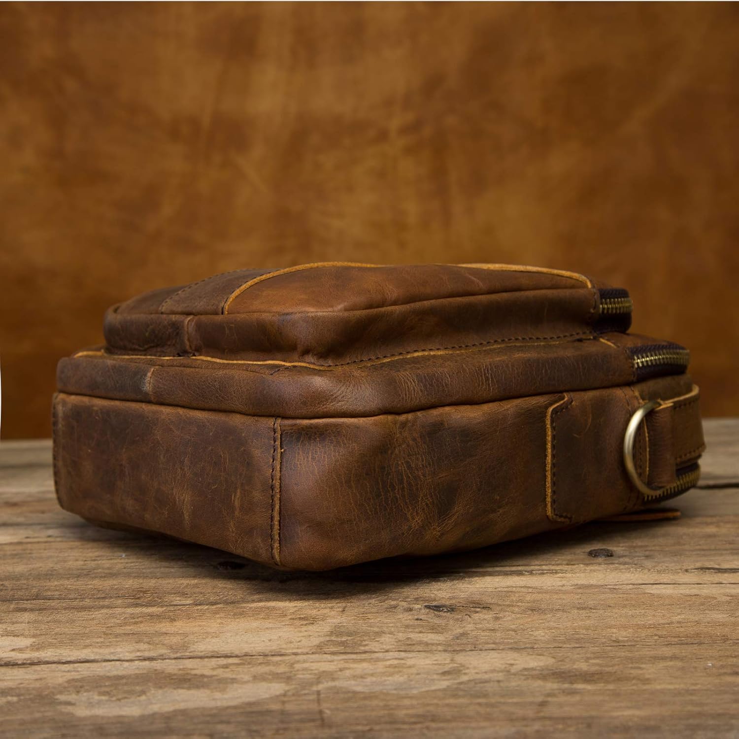 Le'aokuu Mens Crazy Horse Leather Cross Body Messenger Shoulder Satchel School Bag For 8" Tablets - Image 5