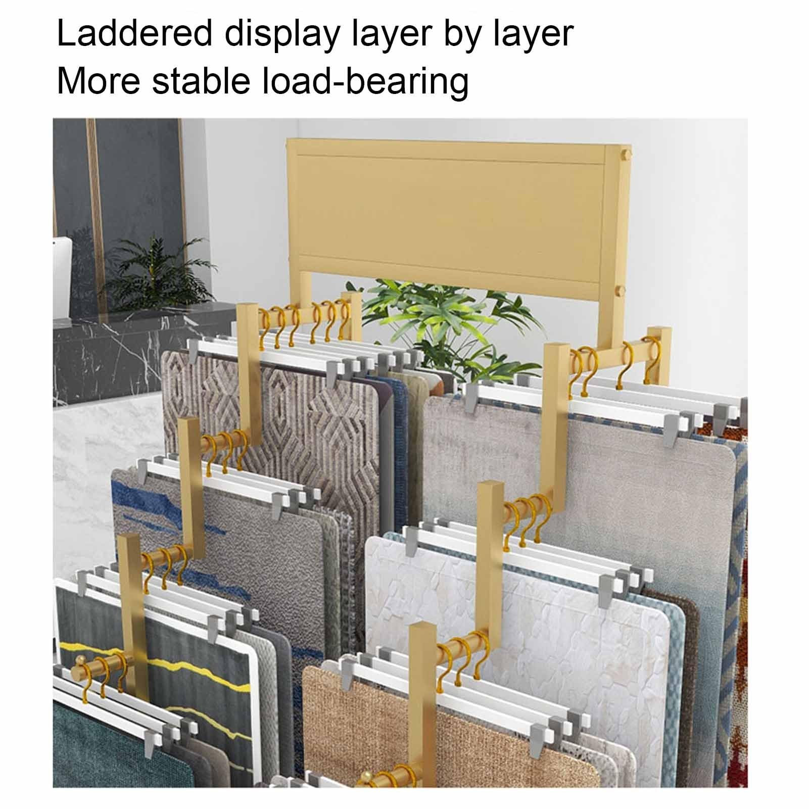 Stojący metalowy stojak na dywany, wieszak na dywaniki samochodowe, dywanik, dywanik, wielowarstwowa drabina, organizer do sklepu detalicznego, złoty,Gold-60x95x156cm