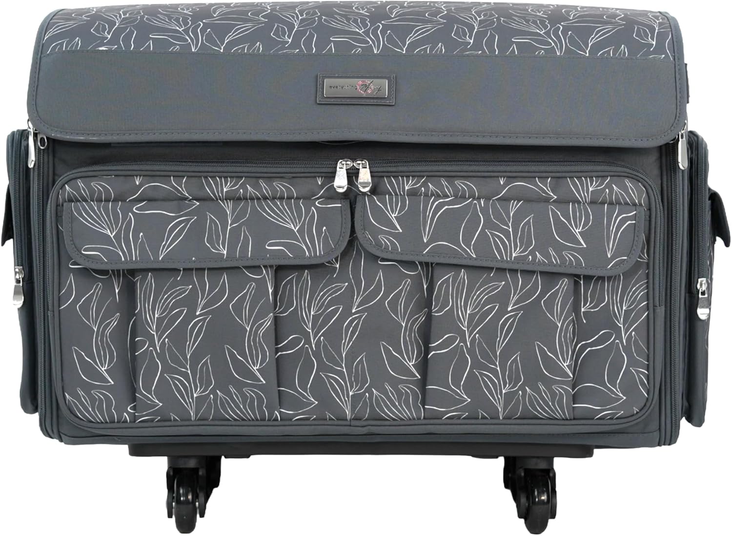 Everything Mary XXL Rolling Sewing Machine Case – Grey Floral Craft Bag with 4 Wheels – Compatible with Brother, Singer & Babylock Embroidery Machines – Durable Storage - Image 9