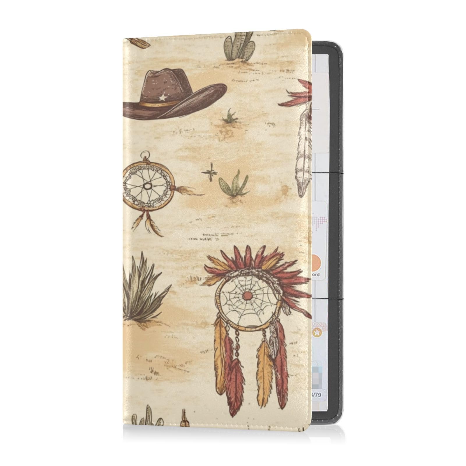 Premium Leather Auto Registration Insurance & ID Card Holder Men Women Auto Truck Comparment Accessories Case for Driver Auto Owners Trailer Motorcycle Boat Western Cowboy Dream Catchers Indian