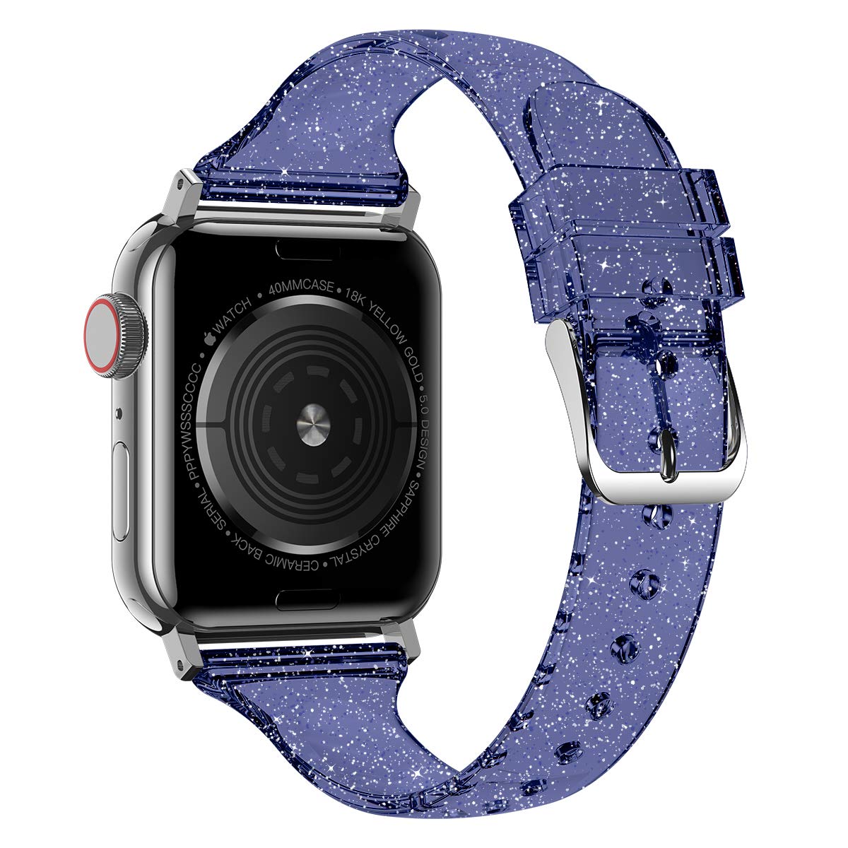 baozaiCompatible with Apple Watch Band 38mm 40mm 42mm 44mm, Glitter Clear Soft Slim Thin Narrow Silicone Band for iWatch SE Series 6 Series 5/4/3/2/1 Women