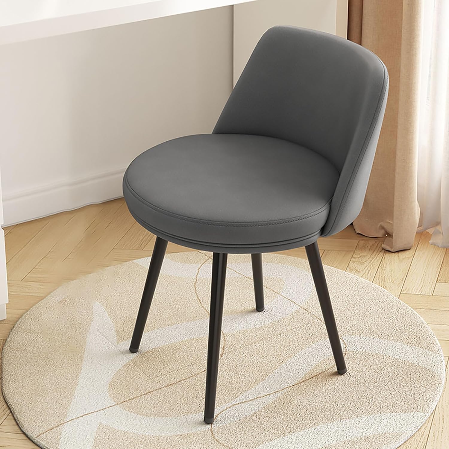 Living Room Chairs, Makeup Vanity Chair with Metal Legs, Upholstered Dining Chairs, Office Chair Ergonomic Backrest for Living Dining Room Bedroom Dressing Room (Color : Dark Gray)