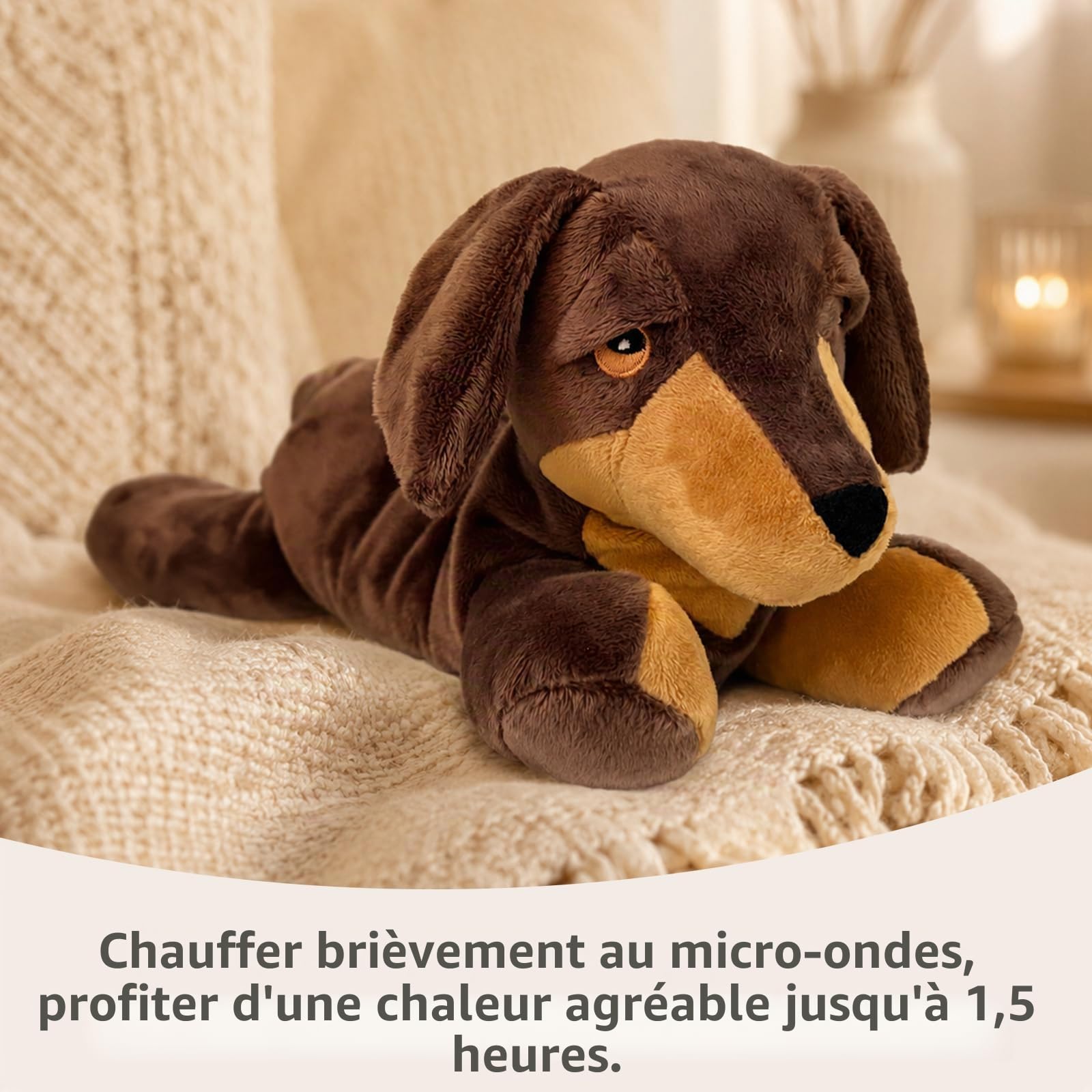 Habibi Plush 2045 Coussin chauffant en peluche pour enfants et adultes - Teckel avec rembourrage en millet - Peluche chauffante à réchauffer au micro-ondes/four - Idéal également pour les bébés