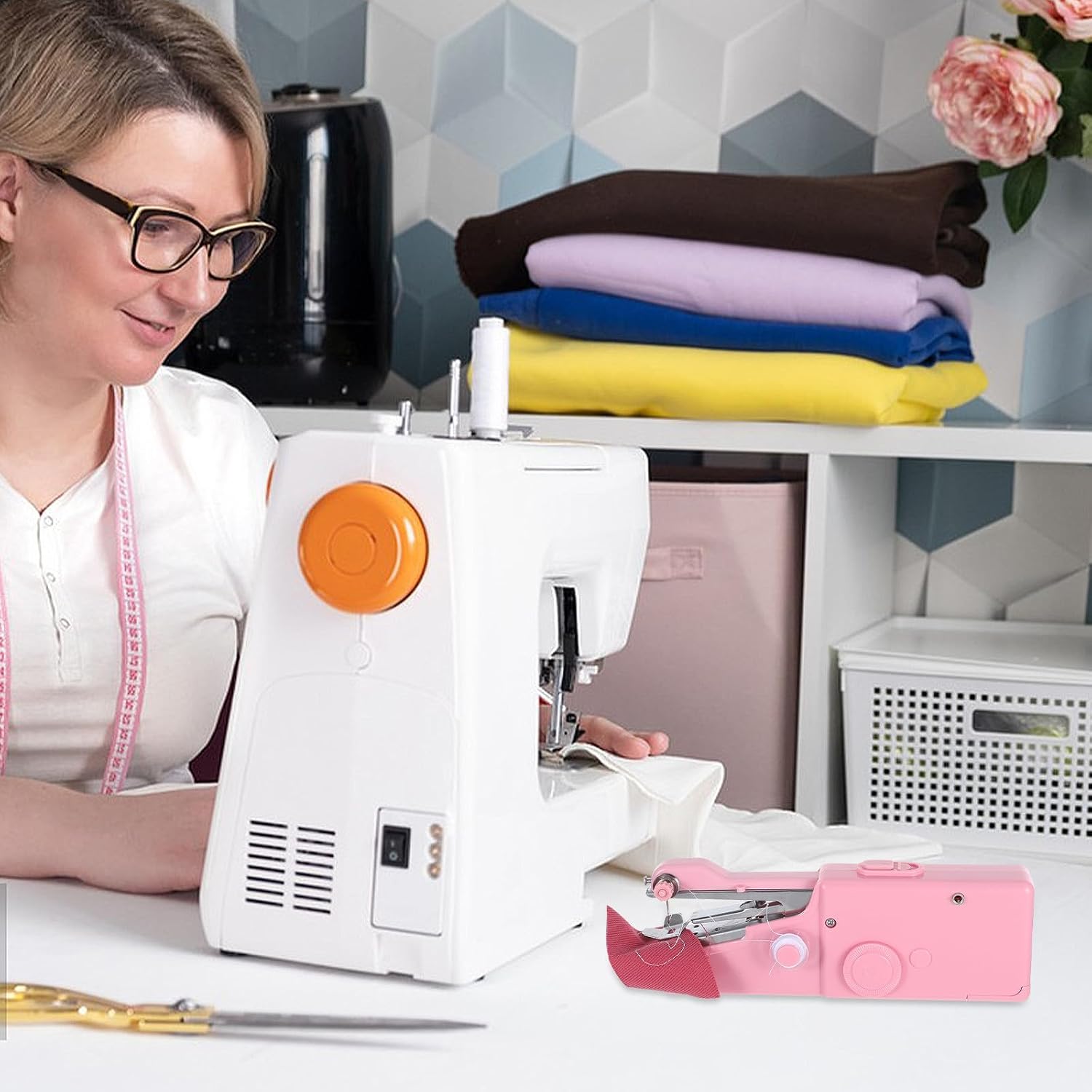 Portable Handheld Sewing Machine Mini Electric Lightweight Compact and Easy to Use with USB Cable for Home Use and Outdoor Activities Quick Stitching DIY Projects
