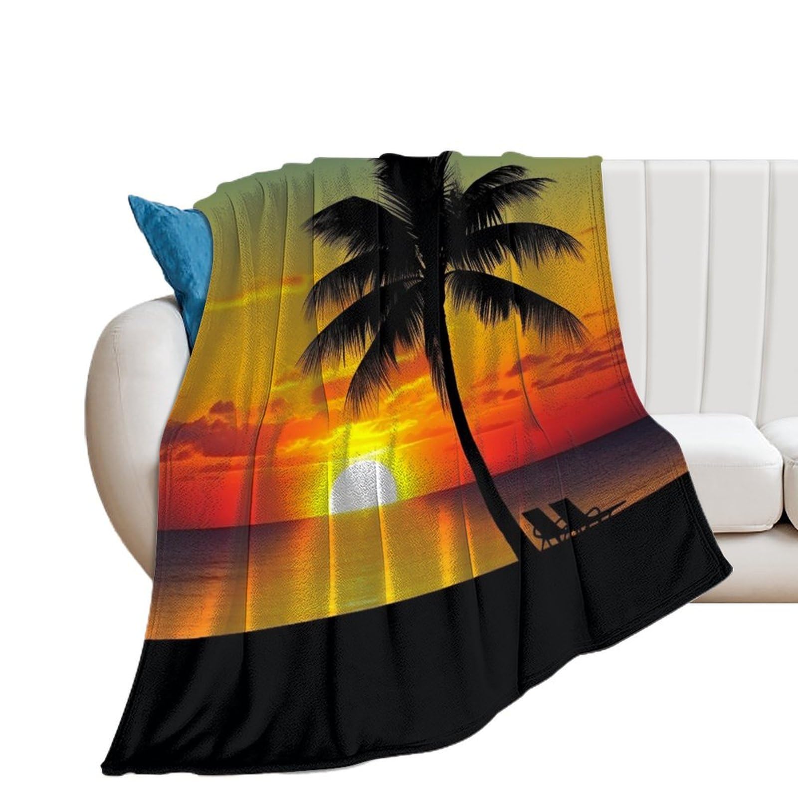 Couverture en flanelle pour canapé et lit motif coucher de soleil tropical