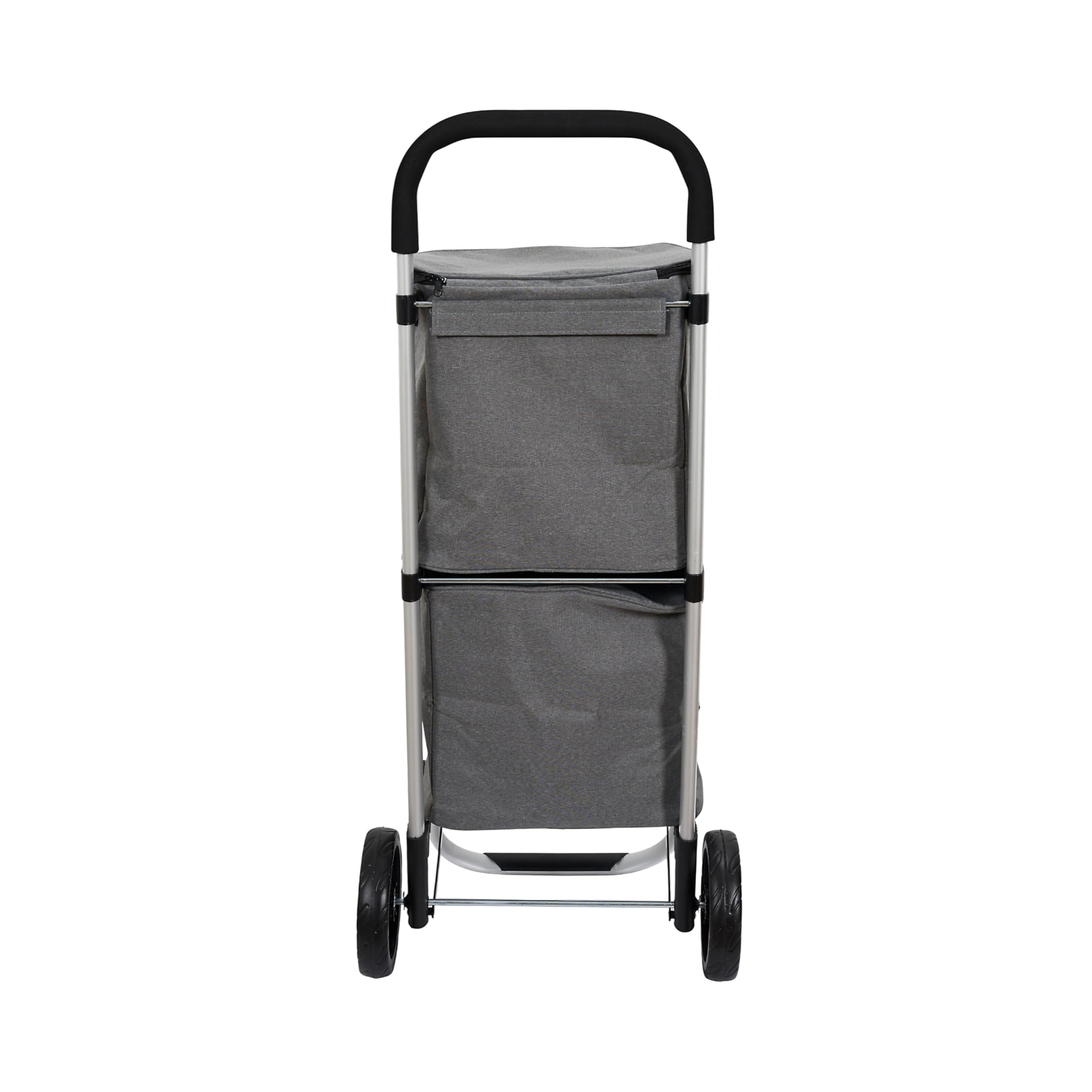 Sh8541 - Chariot Aluminium Léger avec 2 Compartiments pour Courses - Idéal pour Conserver Vos Aliments au Frais - Roues Robustes - Poignée Ergonomique - Gris - Taille M
