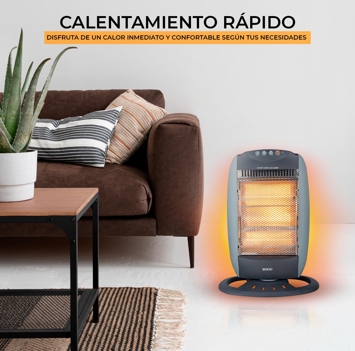 SOGO Estufa Eléctrica Bajo Consumo Giratoria 180 º o Fija – Calefactor con 3 Niveles de Potencia Ajustables – Calefactor Baño, Cocina, Habitación con Asa para Transporte - Estufa Halógena Oscilante