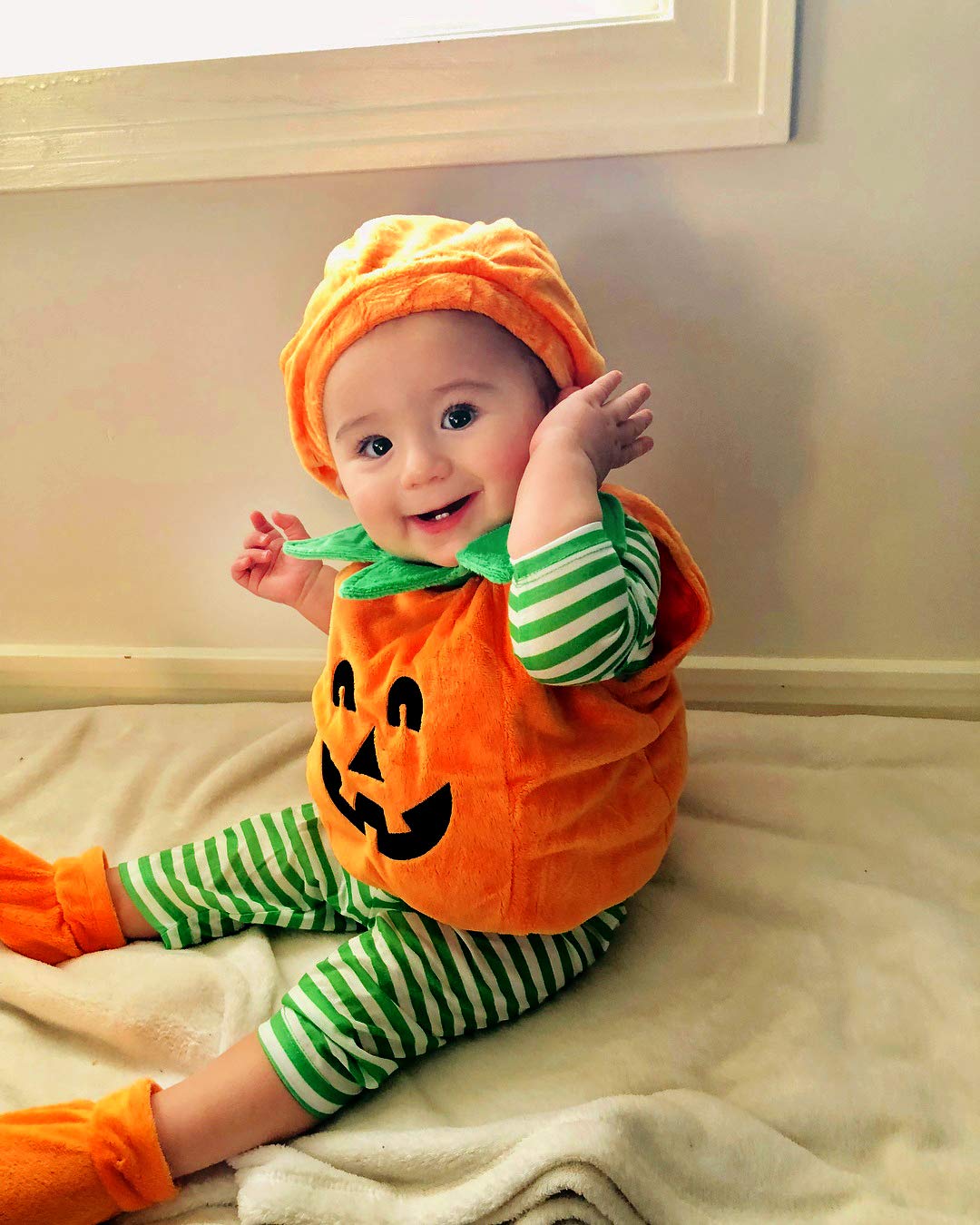 Bagilaanoe Toddler Infant Baby Boy Girl Halloween Outfit Pumpkin Bodysuit Halloween Romper Tops Hat Footies (A-Orange, 1-2 Years)