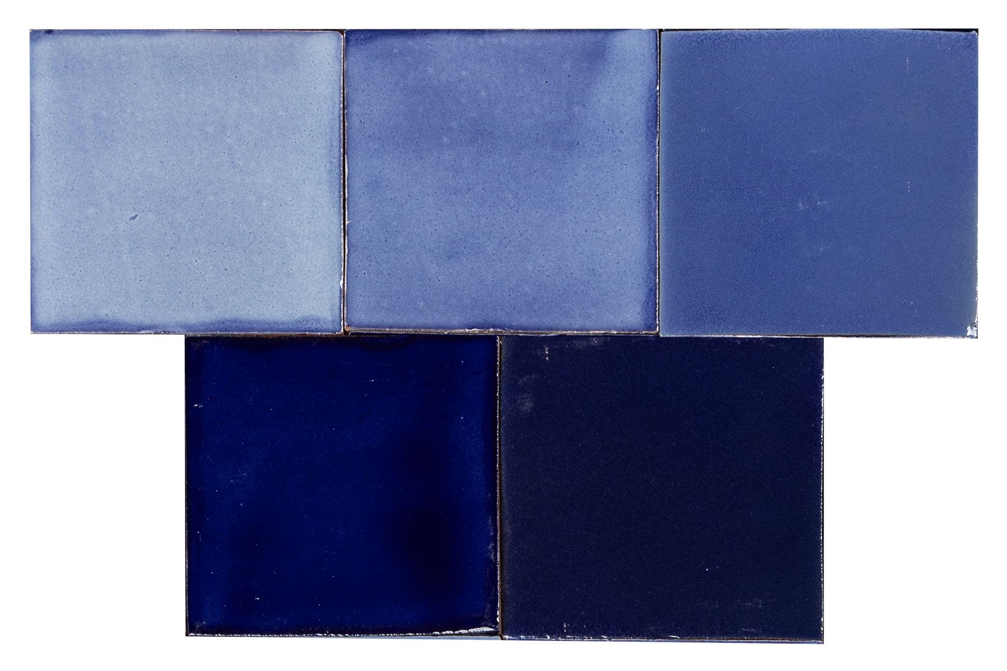 Cerames Azula de mosaico de un solo color azula- mosaico de azulejos de cerámica mexicana, azulejos mexicanos para cocina, baño, ducha, pared posterior de cocina, un paquete de 90 azulejos 10,5 x 10,5