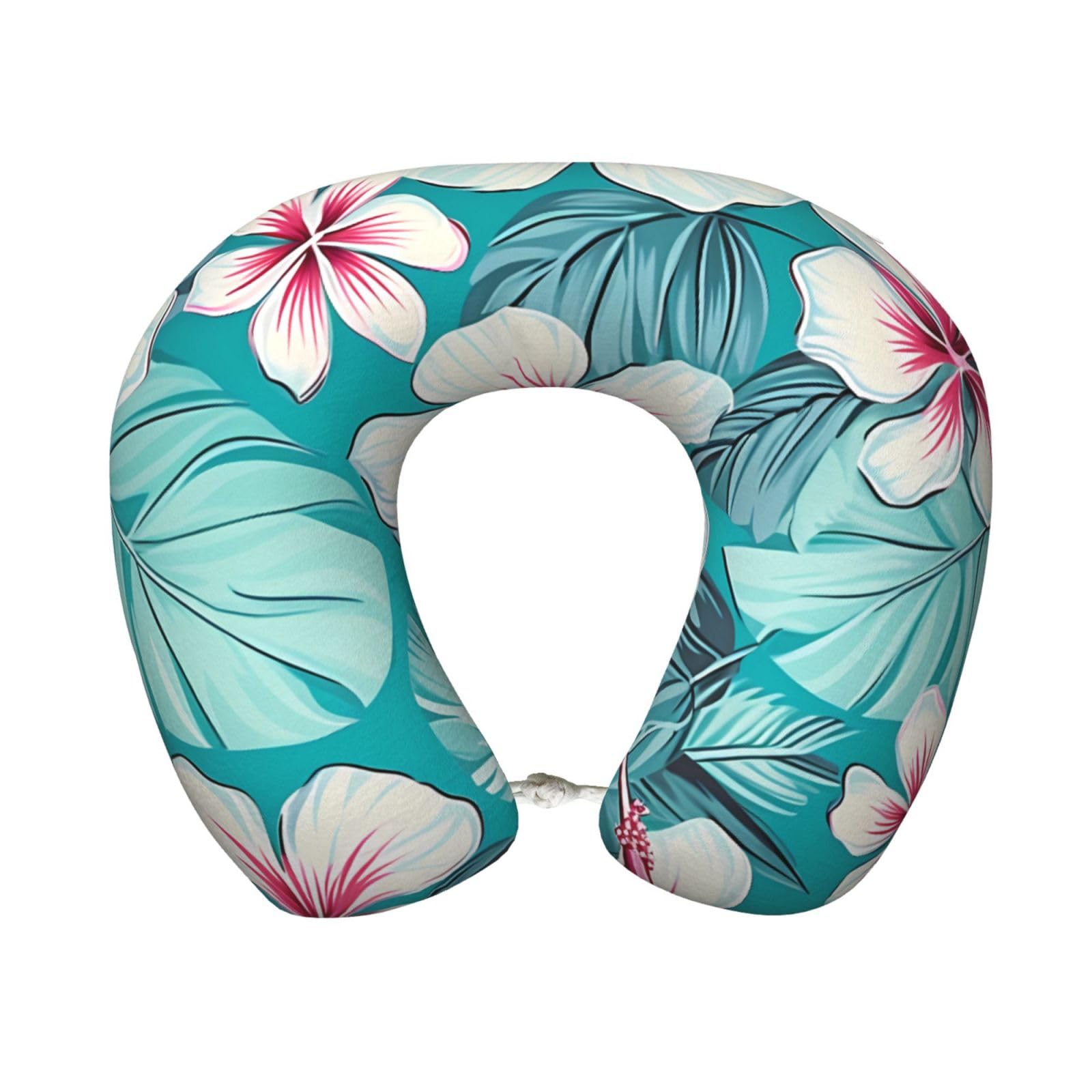 peiyeety Tropical Hibiscus Flowers Travel Pillow Memory Foam - Comfortable U Shape Neck Pillows for Sleeping, Neck and Head Support Portable Airplane Pillow Adjustable Flight Pillow, Washable Cover