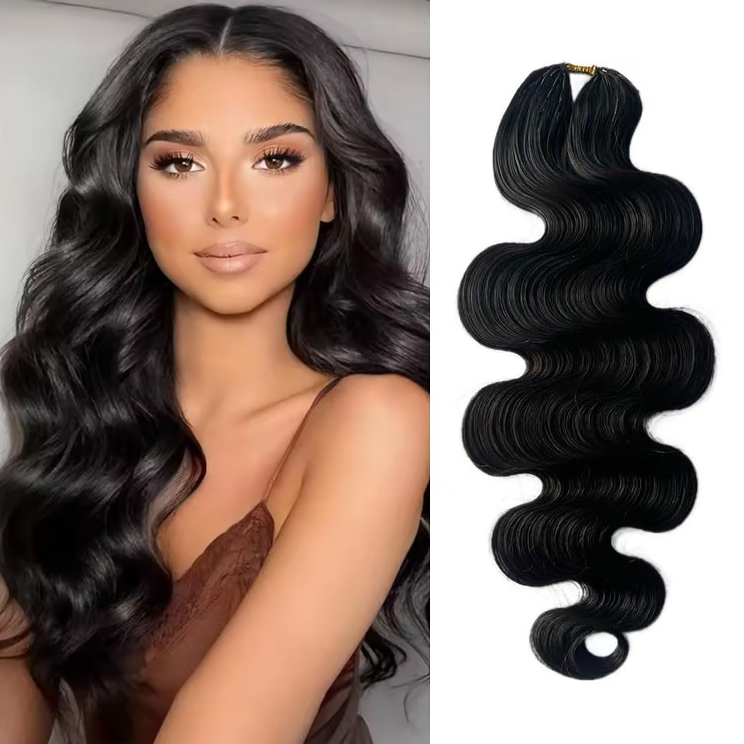 Body Wave Feather Crochet Human Hair Extensions Knotless Pre-Separated Body Wave Human Crochet Hair for Black Women (#1B-50 Strands, 18 Inch)