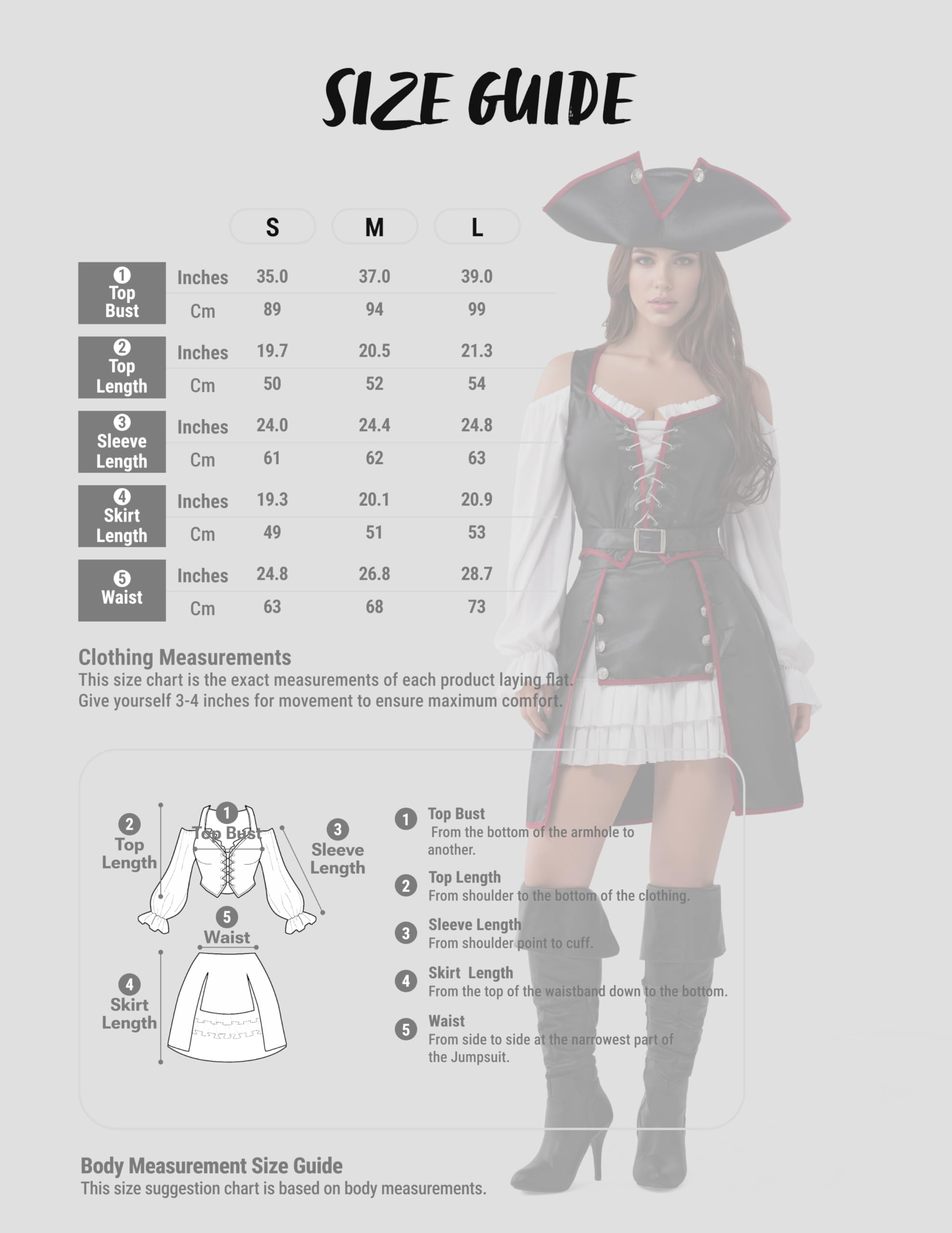 Spooktacular Creations Déguisement de pirate d'Halloween pour femme, tenue de pirate Renaissance avec chapeau et ceinture pour soirées cosplay à thème