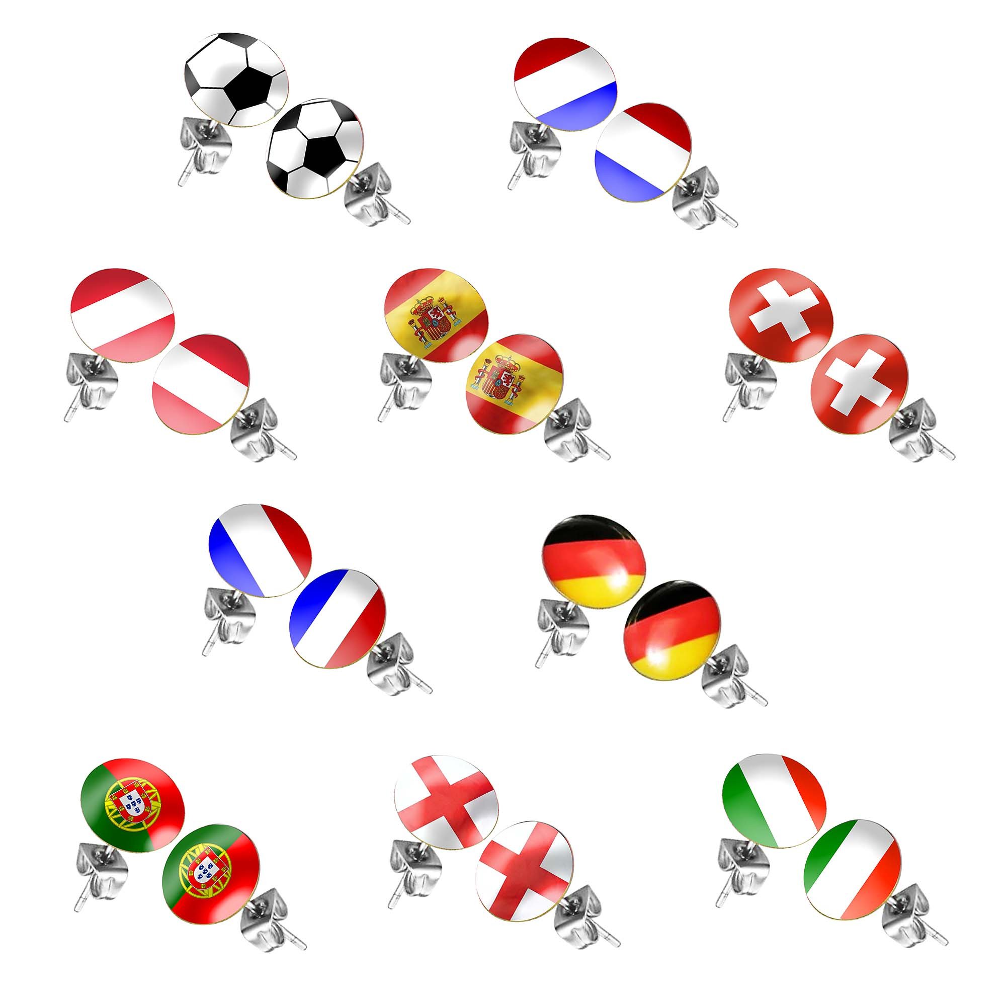 Taffstyle Boucles d'oreilles drapeau de football EM Coupe du Monde Pays Produit de fan Pays Drapeau Pays Bijoux Homme Femme